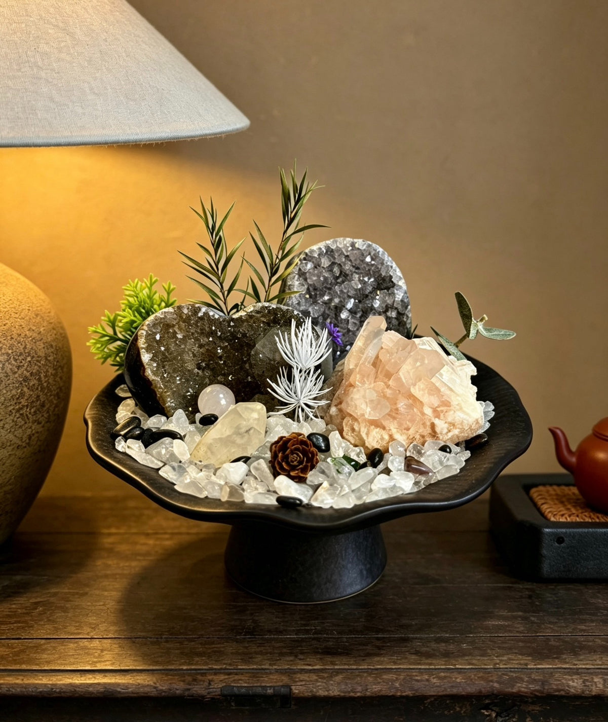 Jardín de Cristales en Plato de Loto Negro