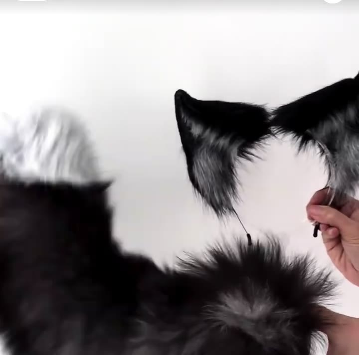 Black White Grey Fox Ear Tail Cosplay Set