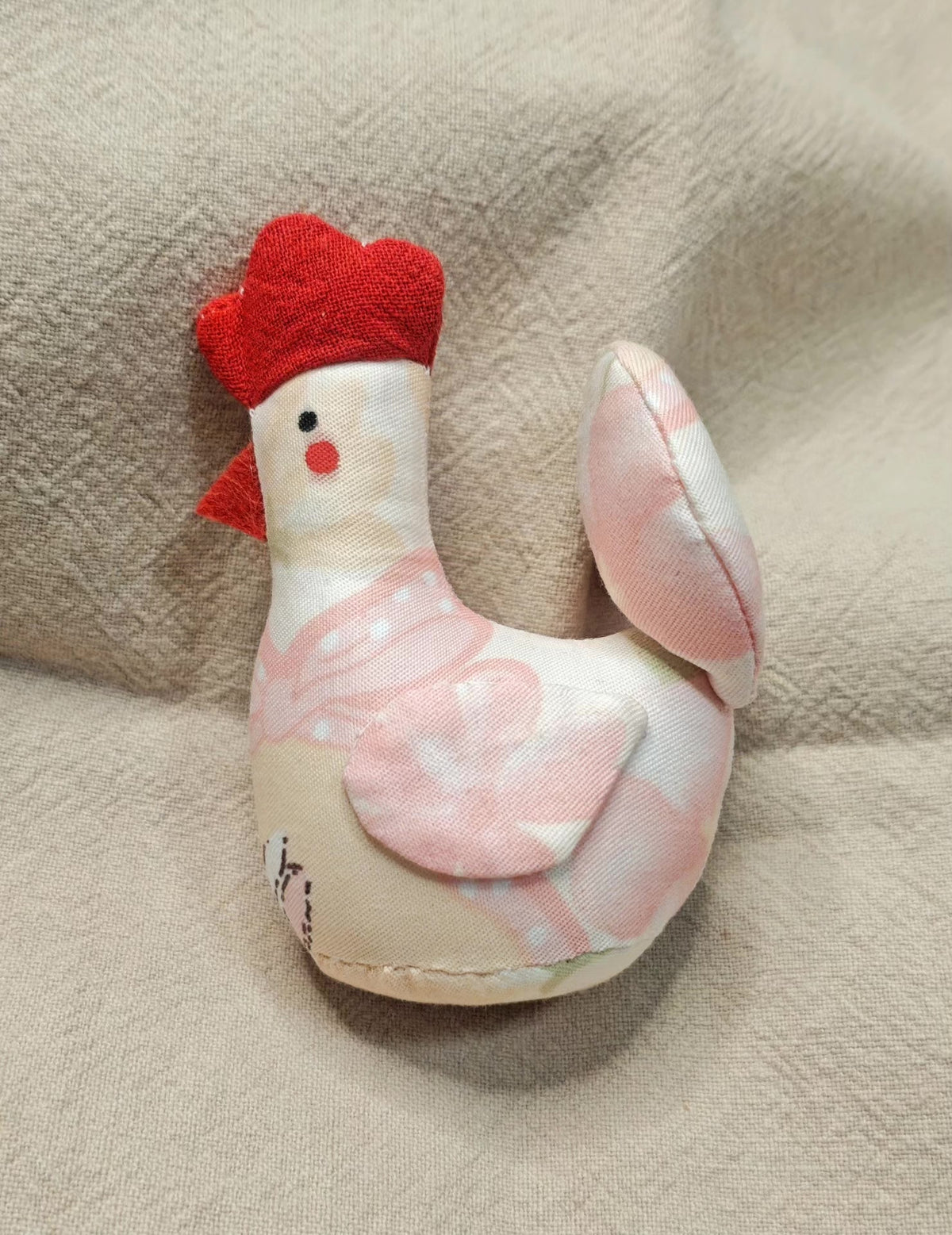 Handmade Pink Checkered Fabric Chicken Hanging Charm