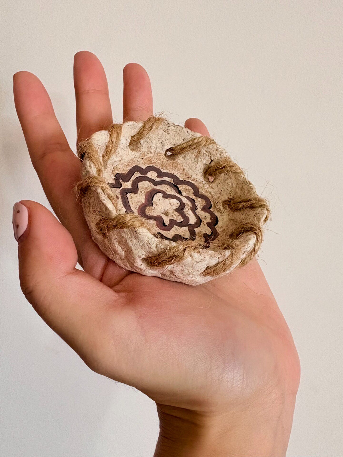 Handmade Stone Clay Dish with Spiral Design
