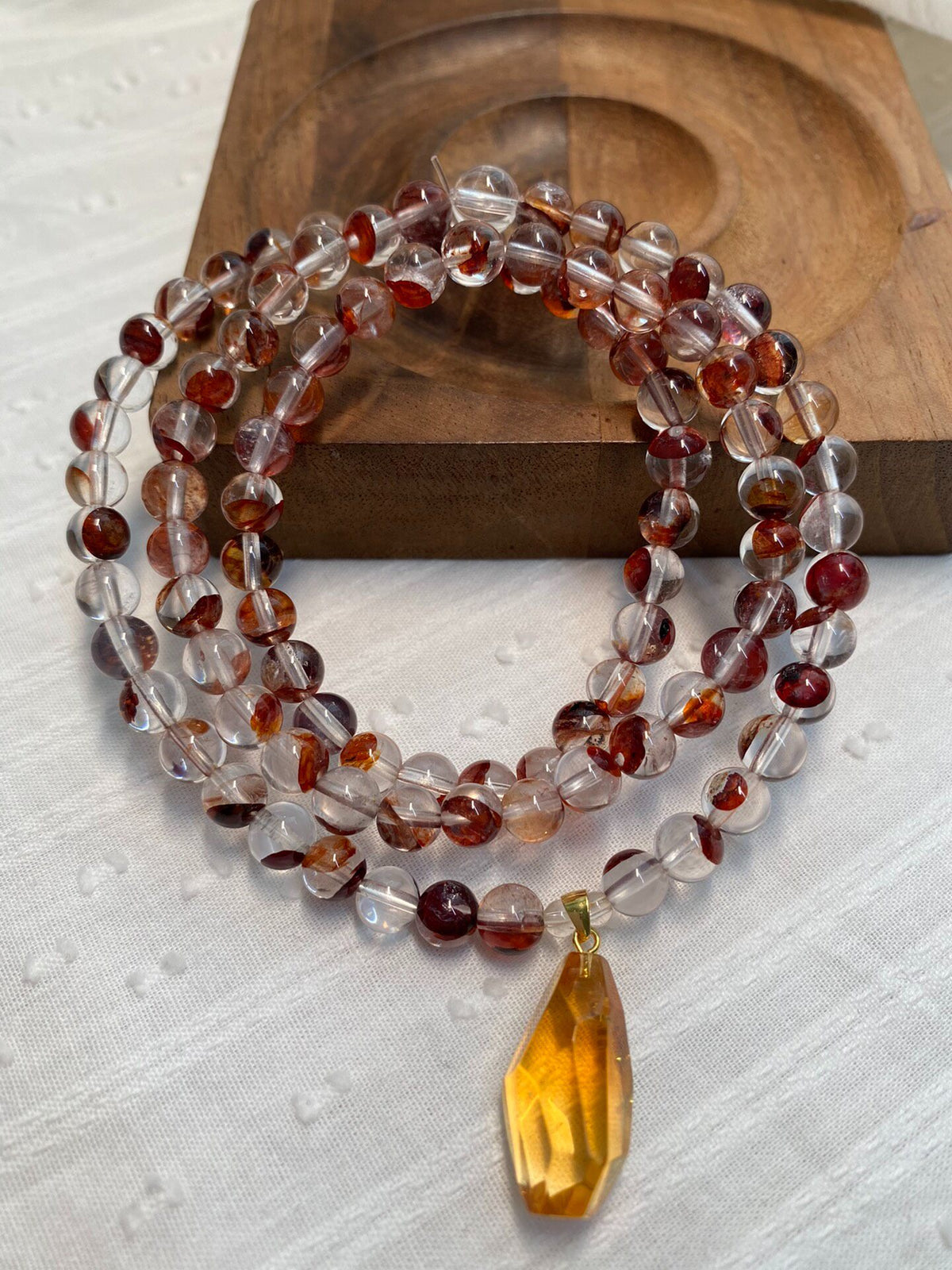 Three-Loop Quartz Bracelet with Citrine Pendant