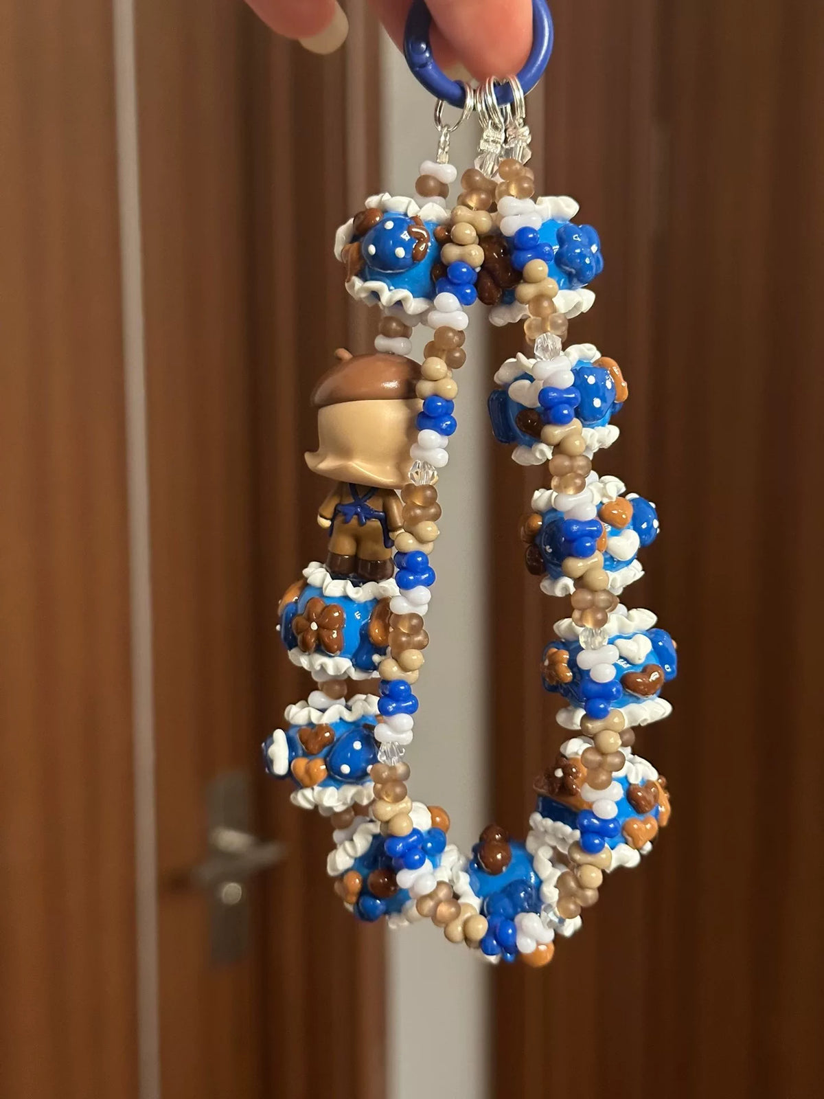 Blue Beaded Character Keychain