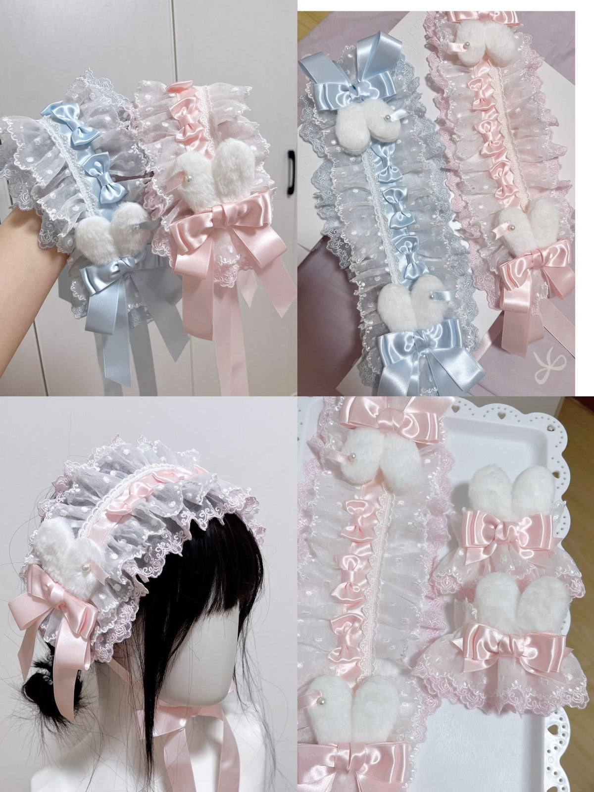 Pink Rabbit Ear Lace Headband