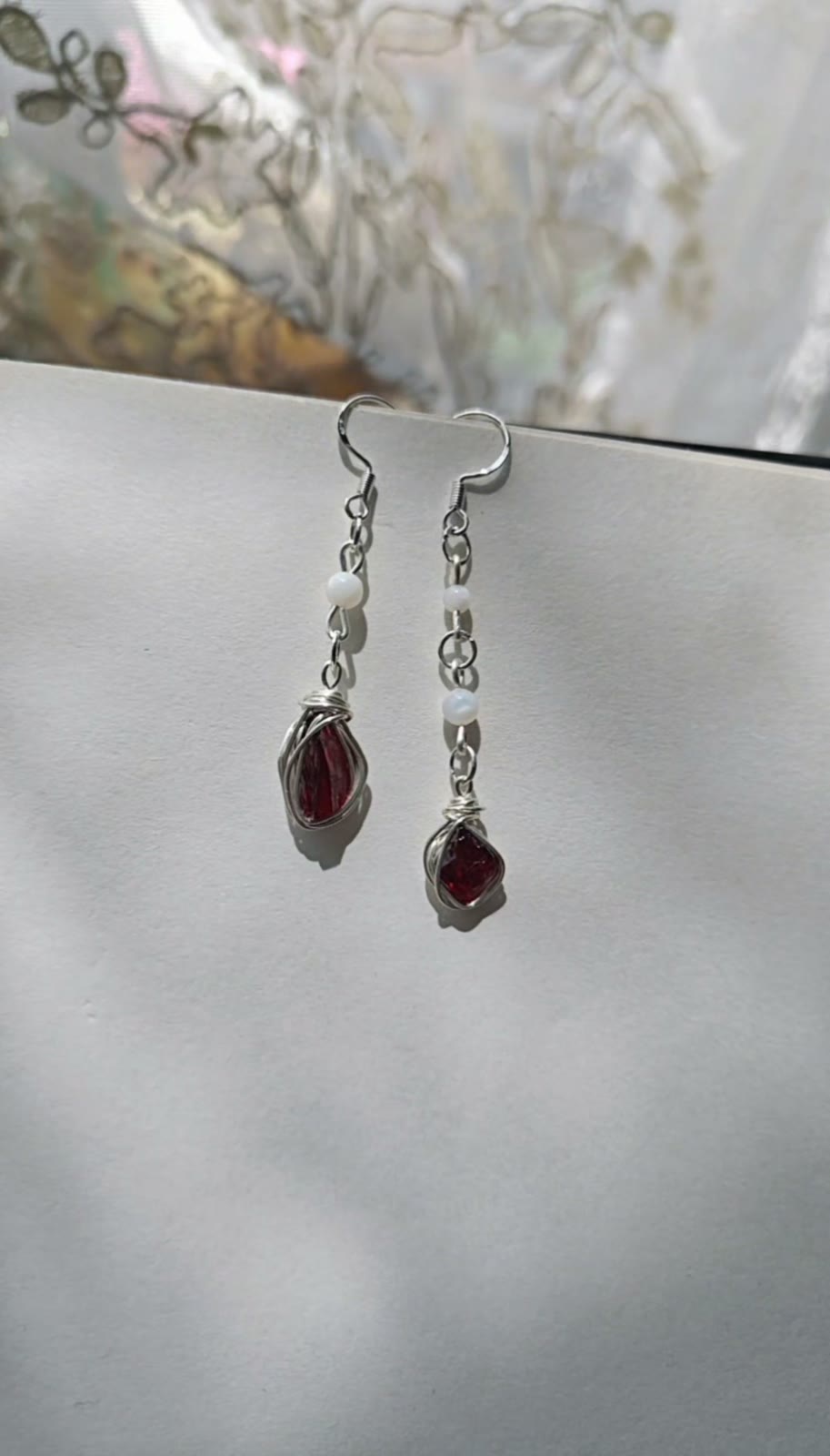 Natural Red Garnet Silver Ear Hook Earrings