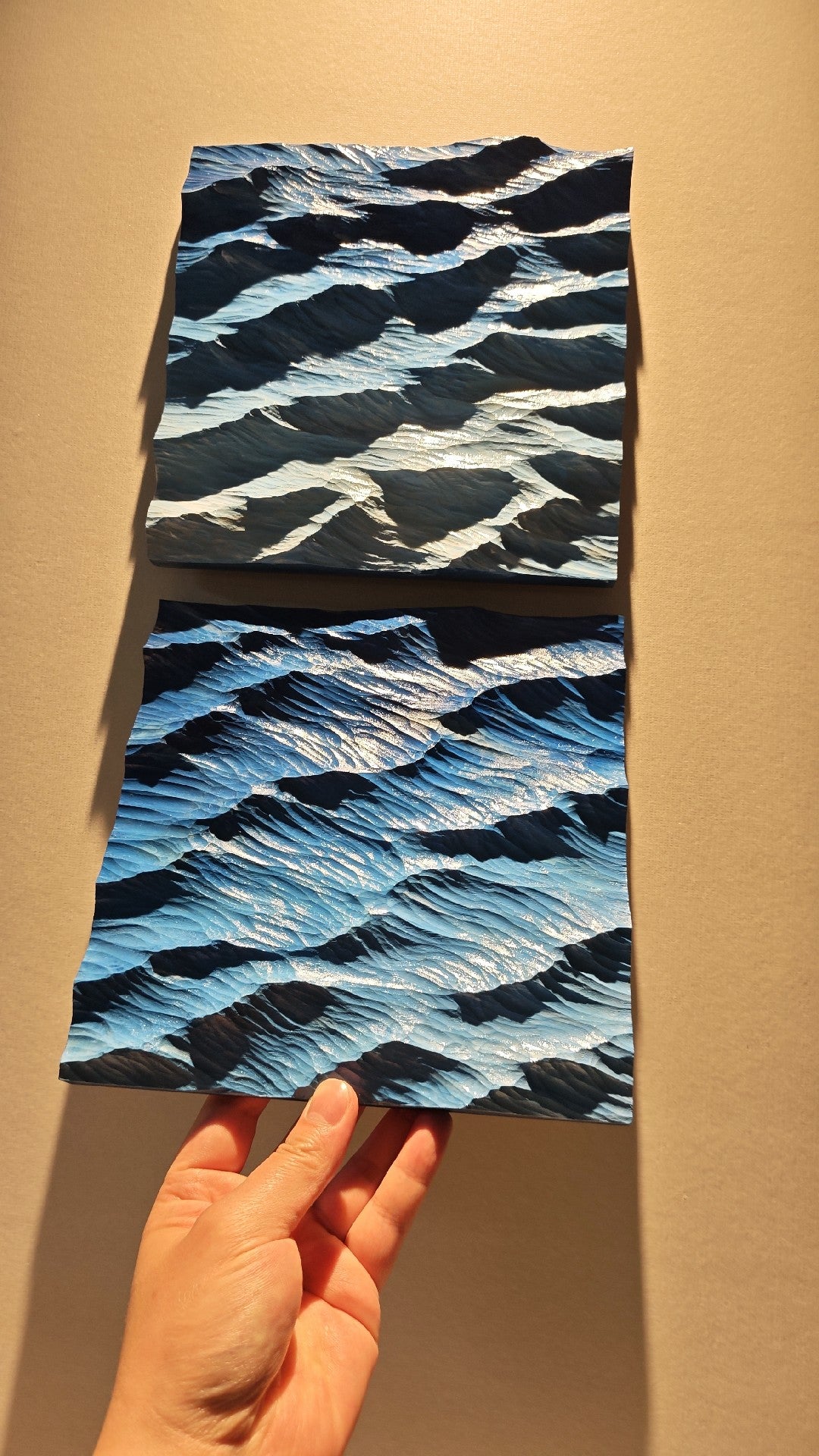 Handcrafted Basswood Wave Carving 20cm