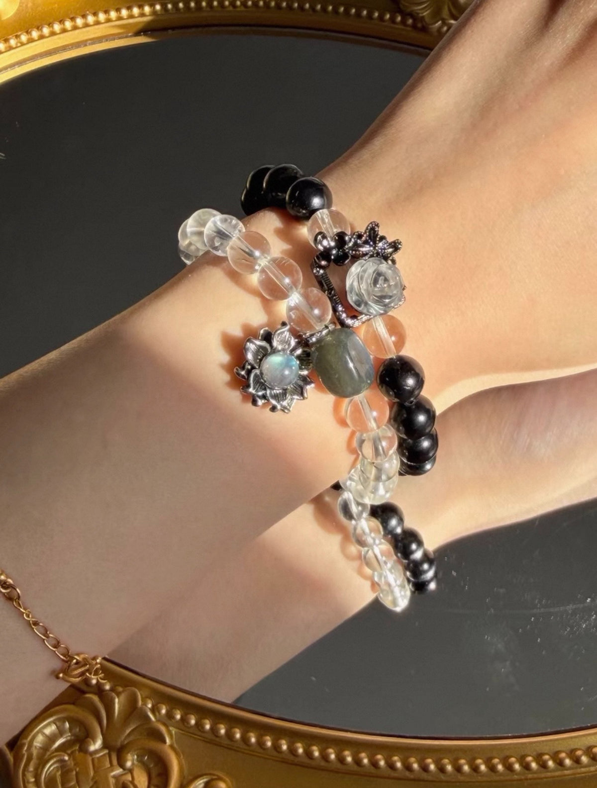 Natural Crystal Double Loop Beaded Bracelet