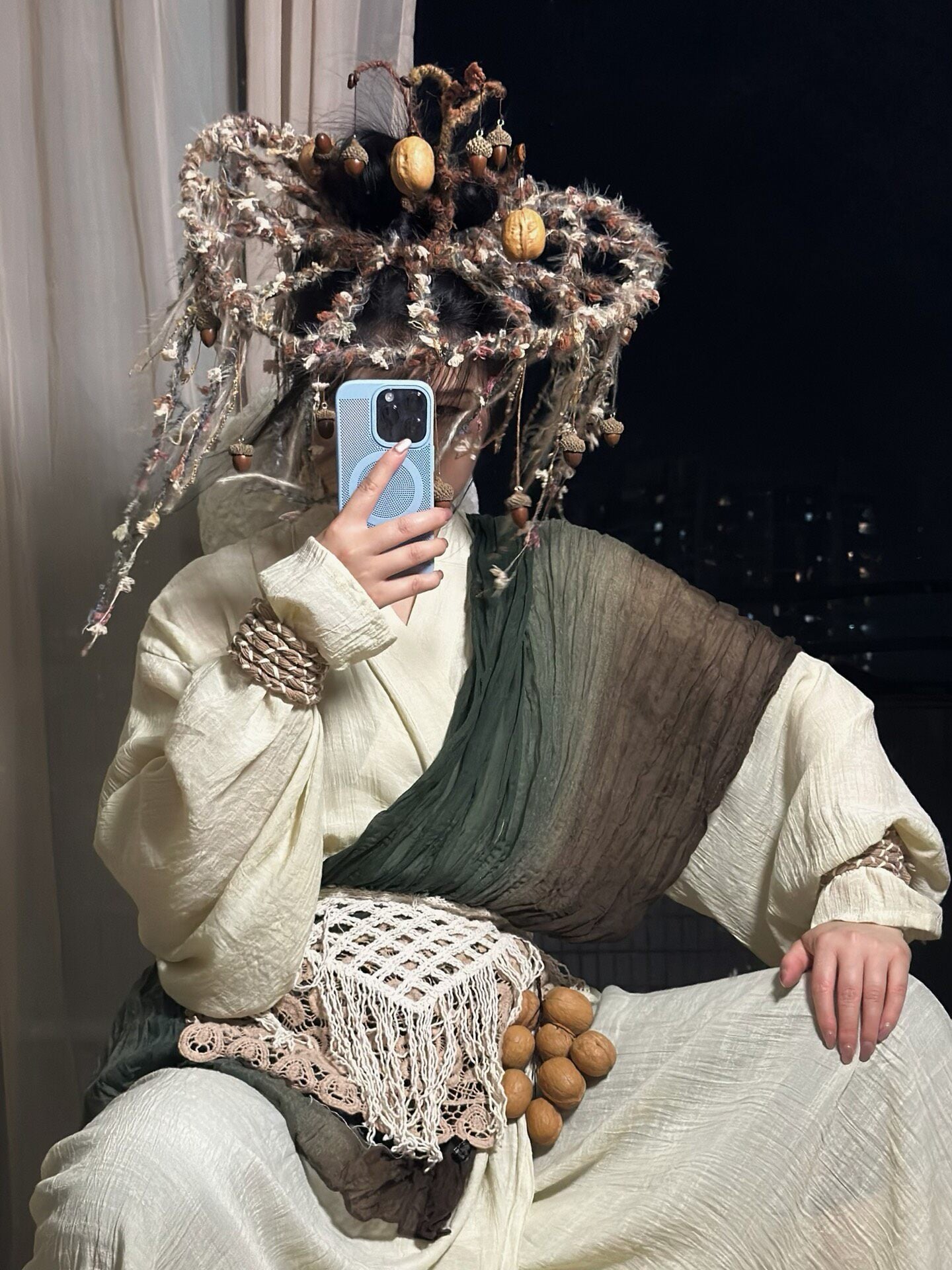 Handcrafted Walnut and Acorn Veil Headpiece