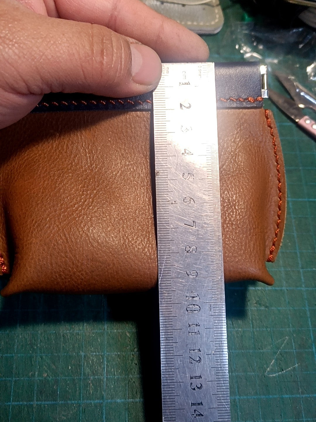 Brown Navy Top Grain Leather Kiss Lock Pouch