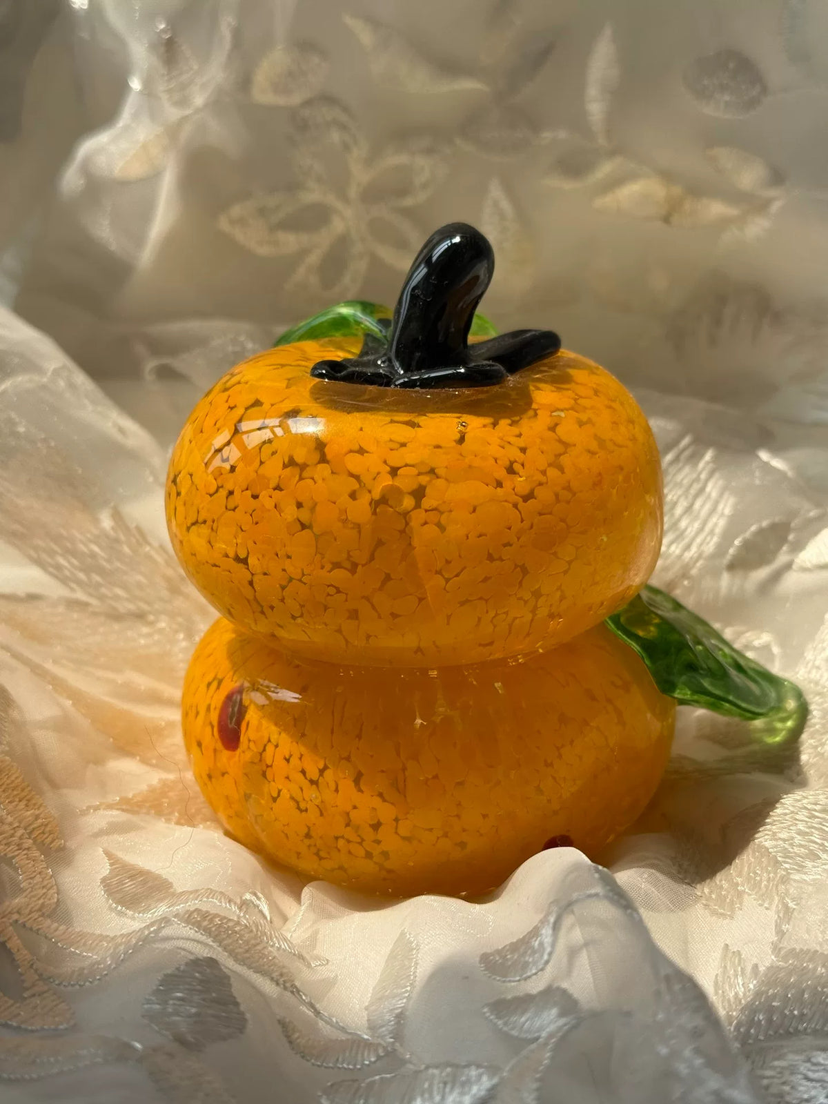 Orange Glass Double Persimmon Figurine