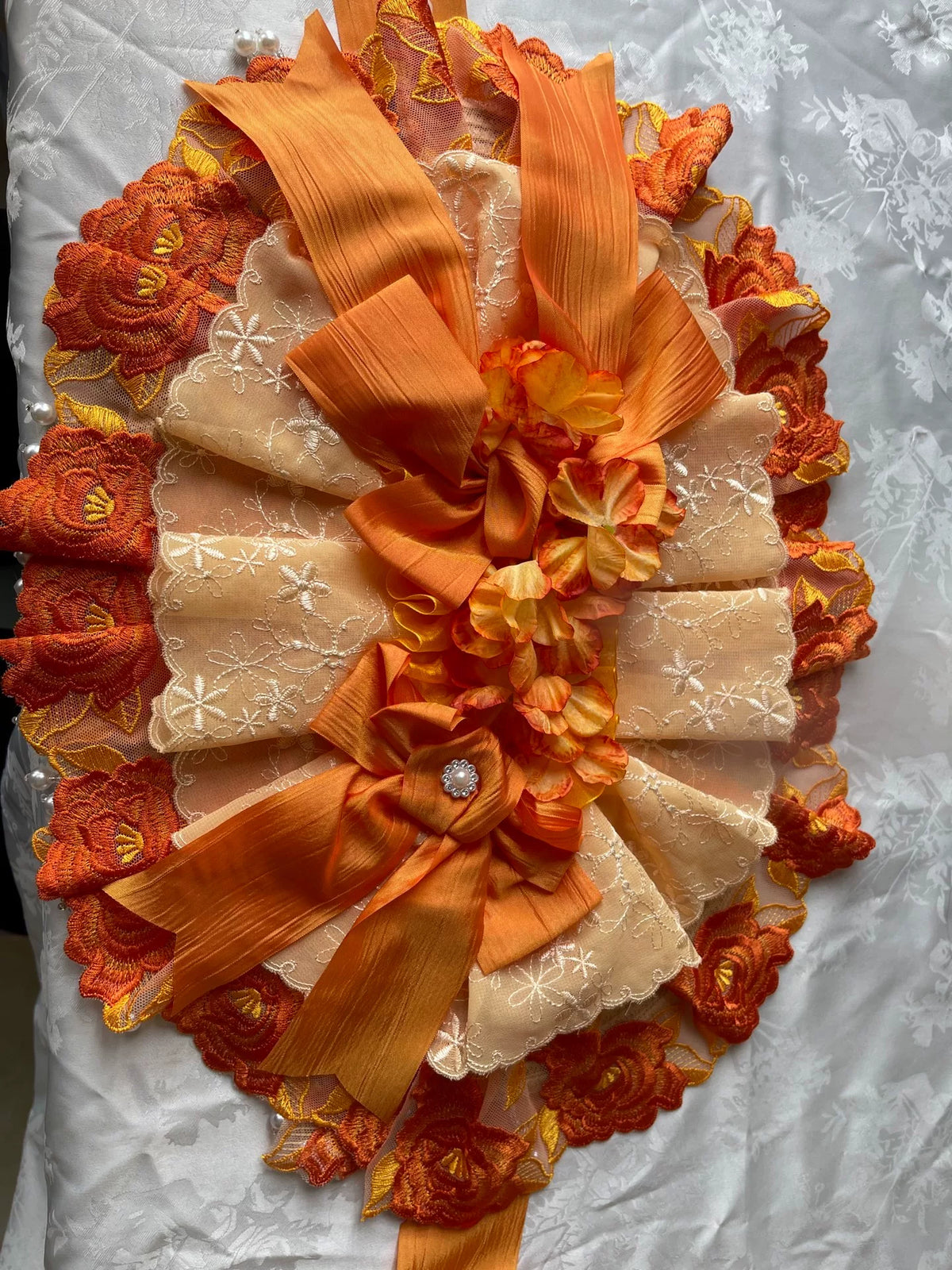 Sweet Lolita Orange Flat Bonnet with Pearl Fringe