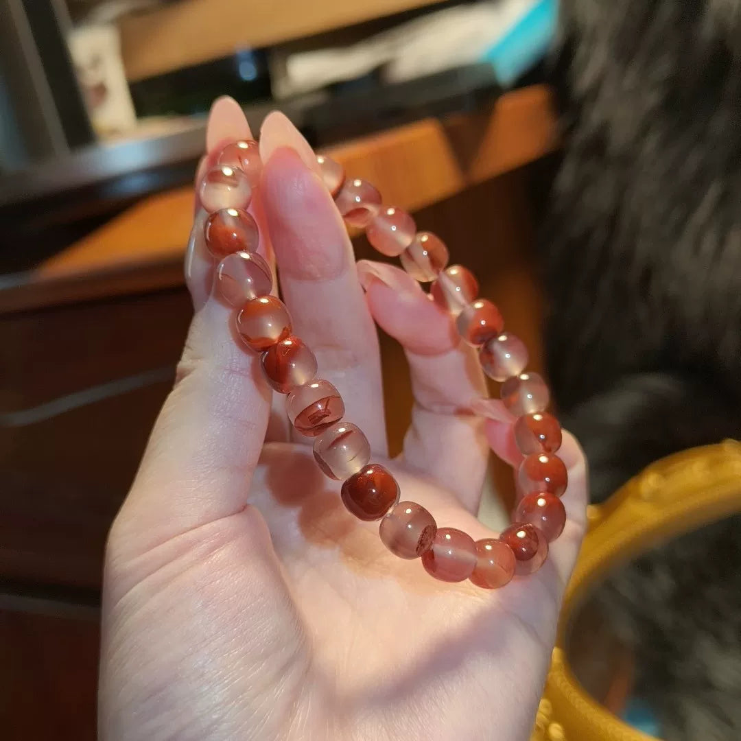 Bracciale con perline in agata rosso ghiaccio naturale 8 mm
