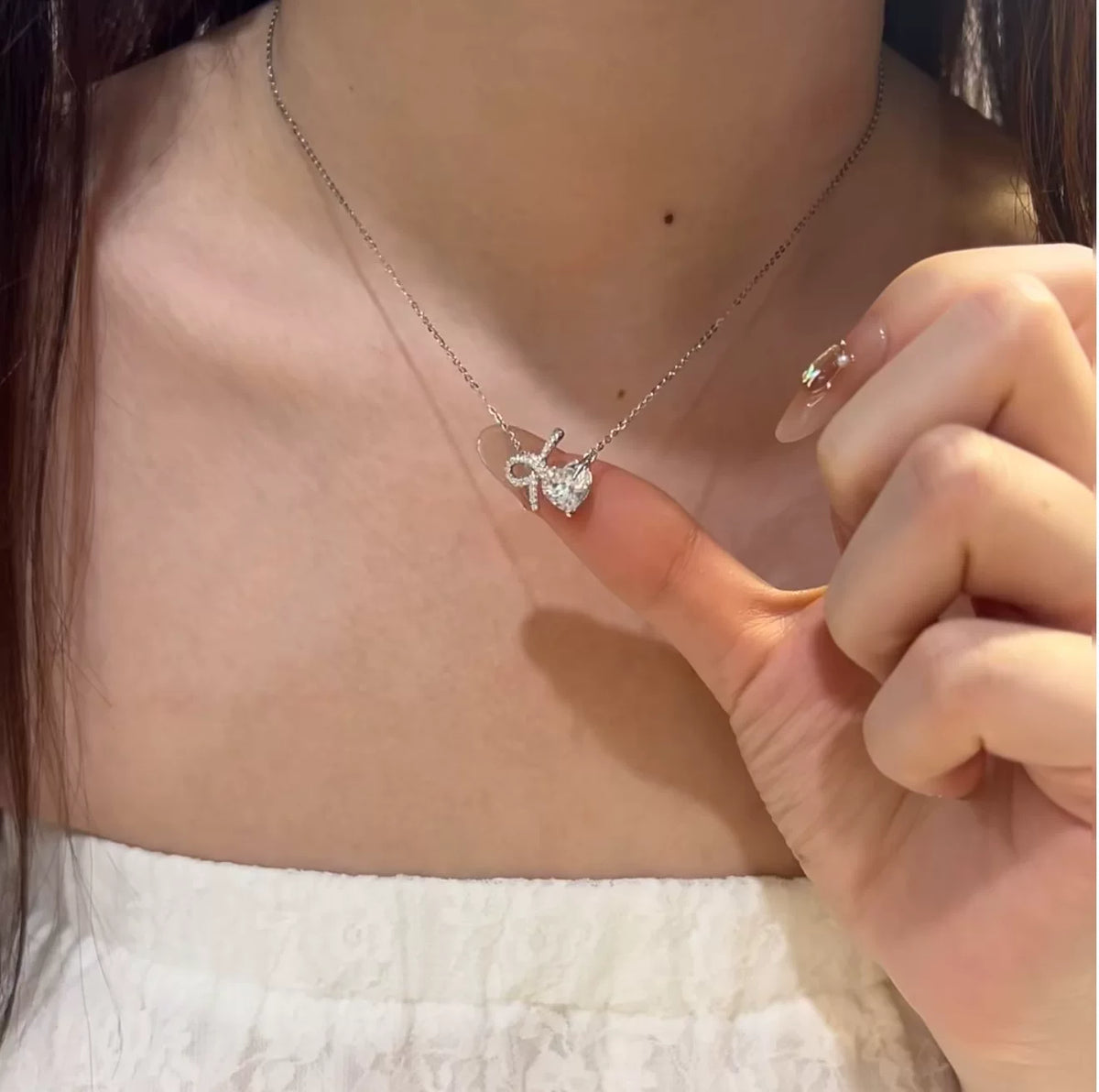 S925 Silver Bow Heart Necklace