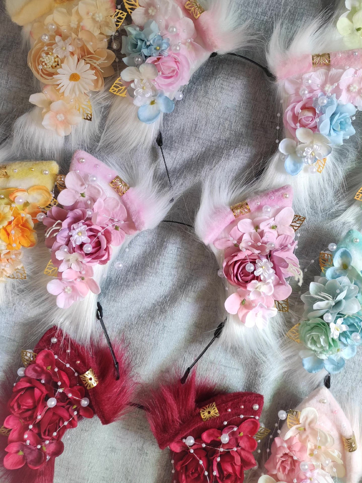 Floral Plush Animal Ear Headband