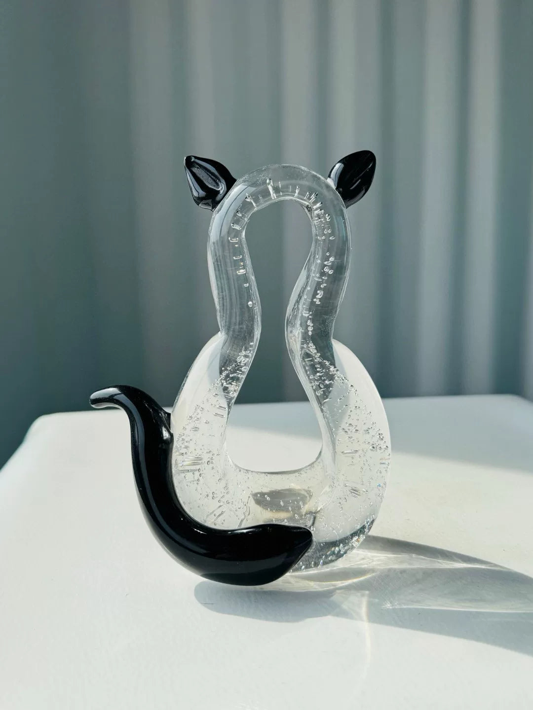 Clear Glass Cat Figurine with Bubbles