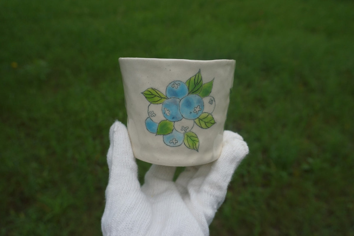 Handmade Ceramic Cup with Hand Painted Blueberries