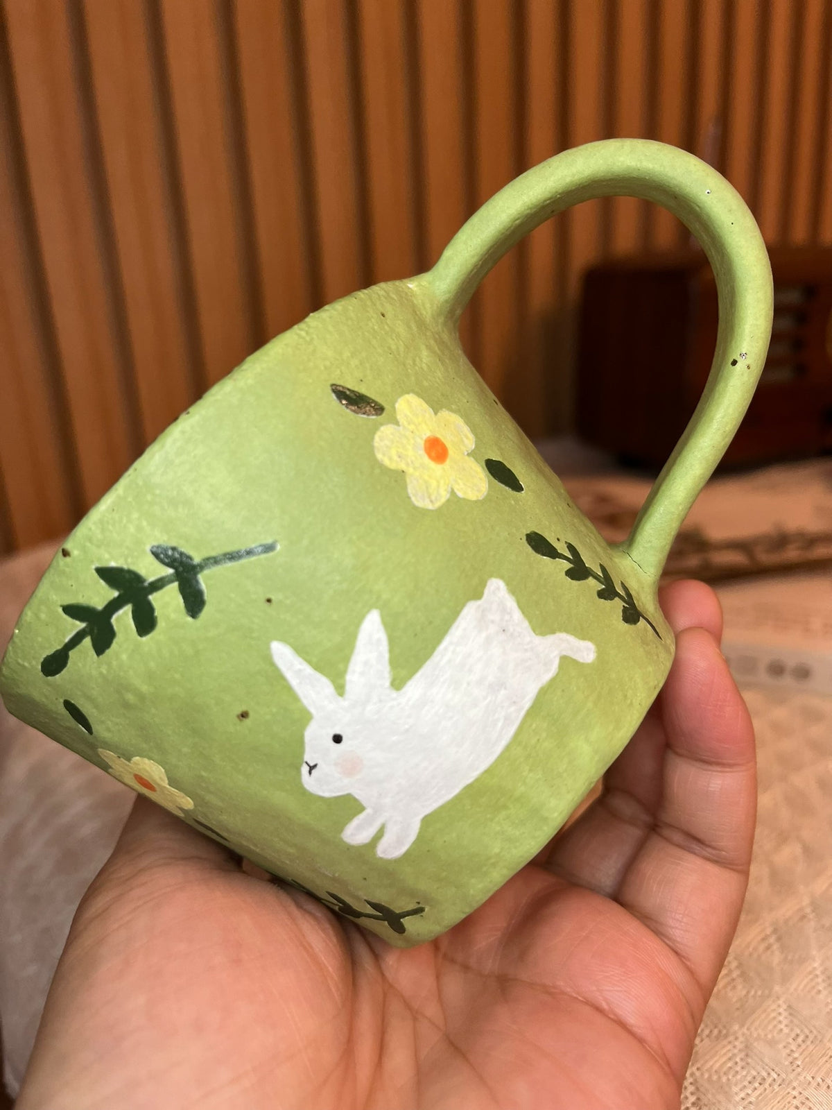 Handmade Black Clay Rabbit Mug