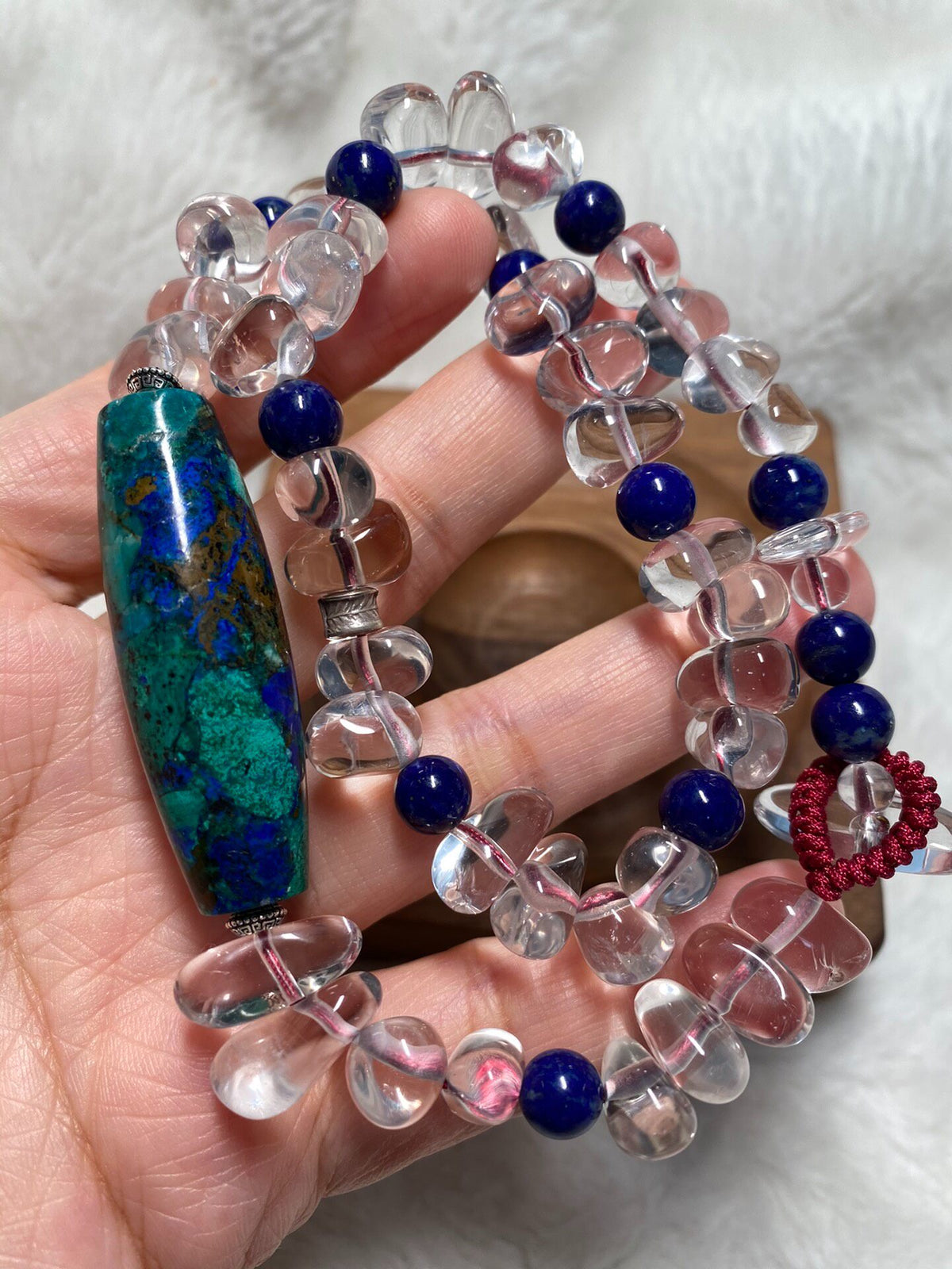 Clear Quartz Lapis Azurite Double Loop Bracelet