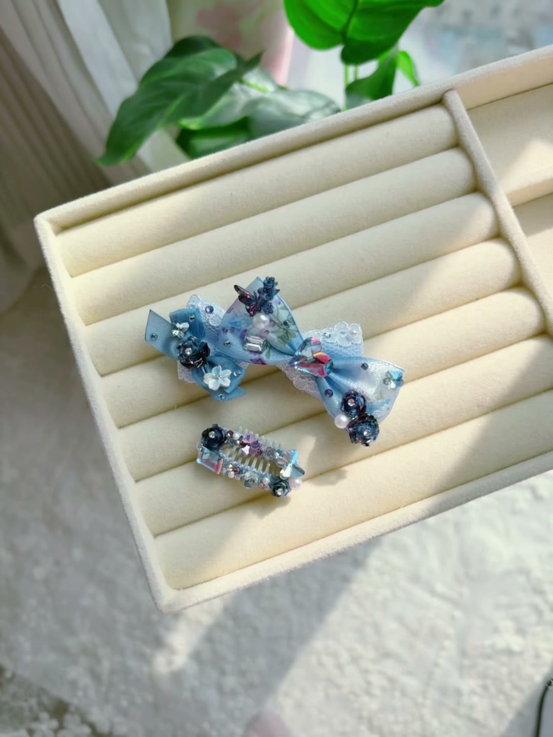Pet Hair Clip Set Blue Butterfly Bow