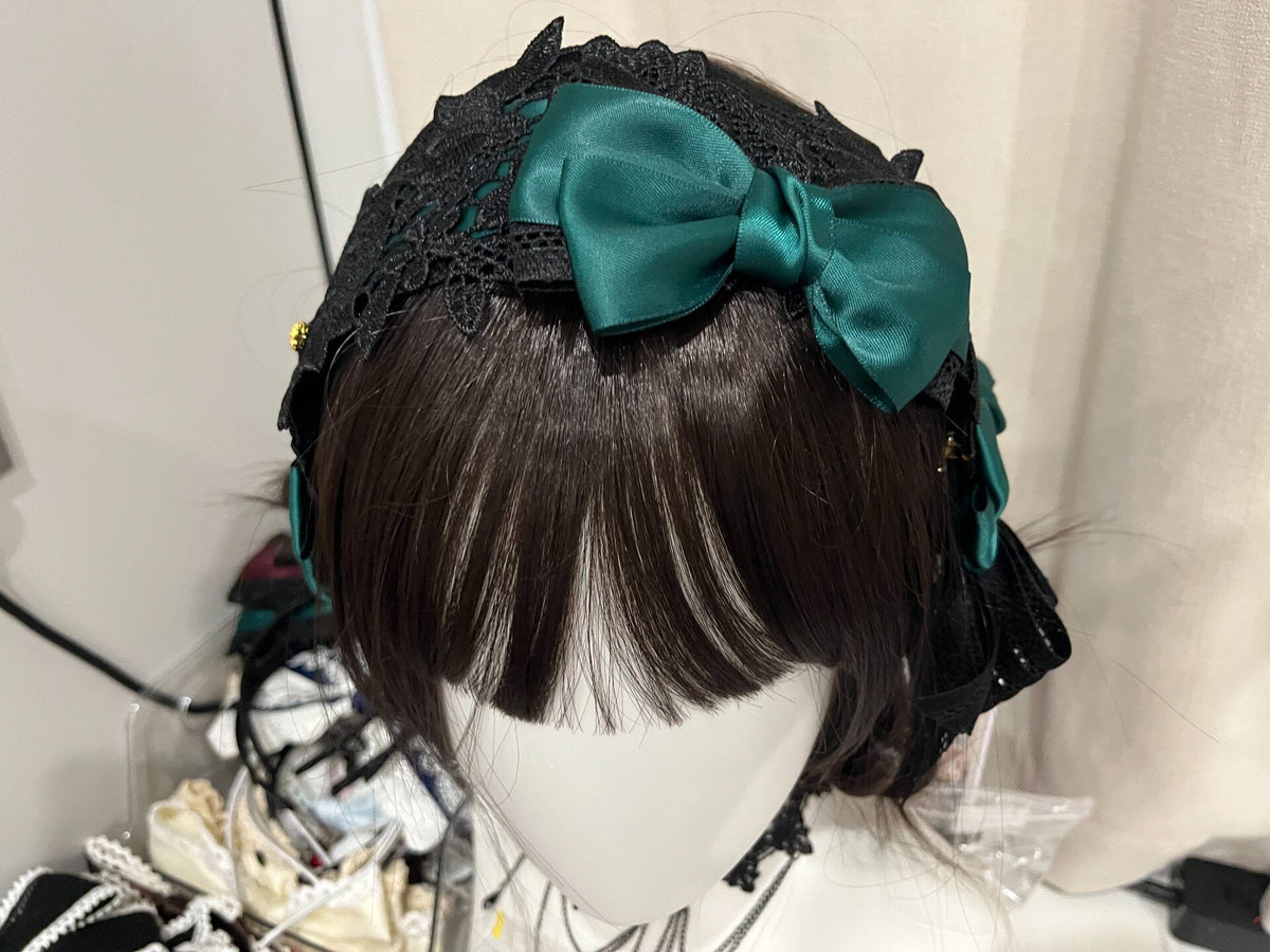 Dark Green Satin Bow Headband