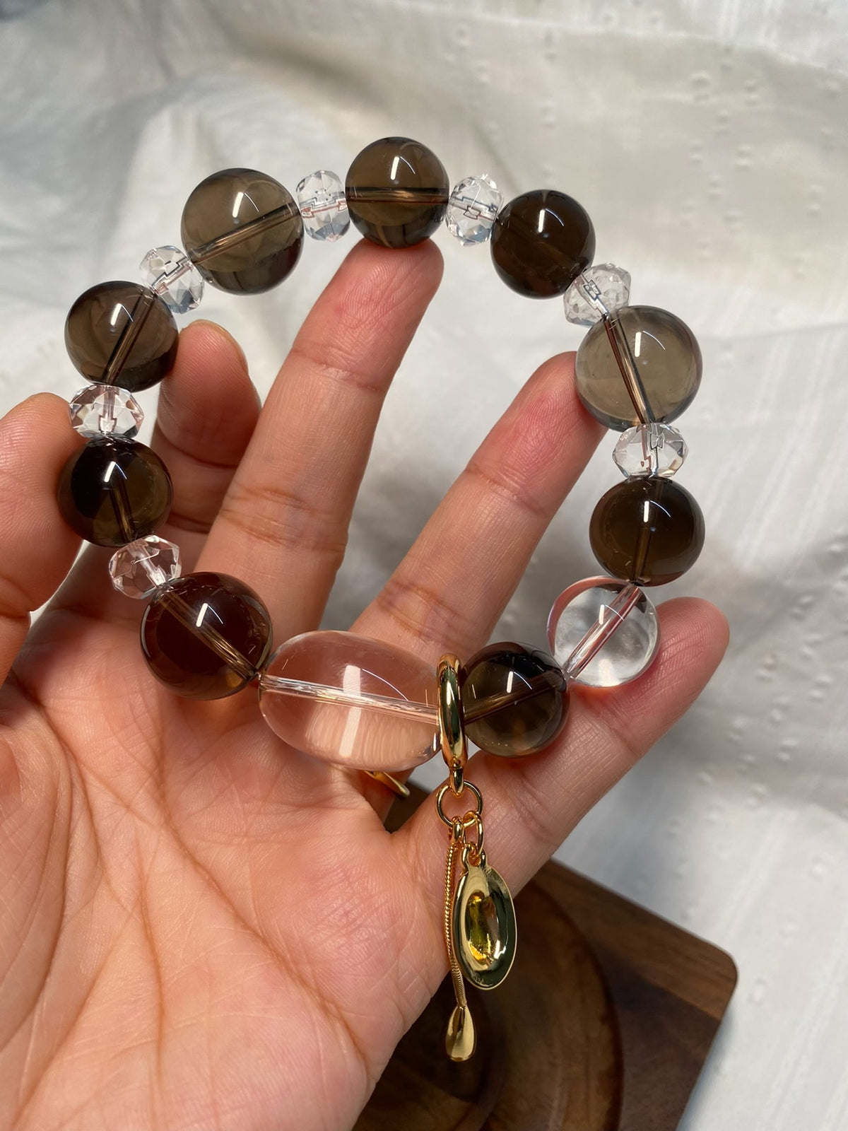 Smoky Quartz Clear Quartz Beaded Bracelet