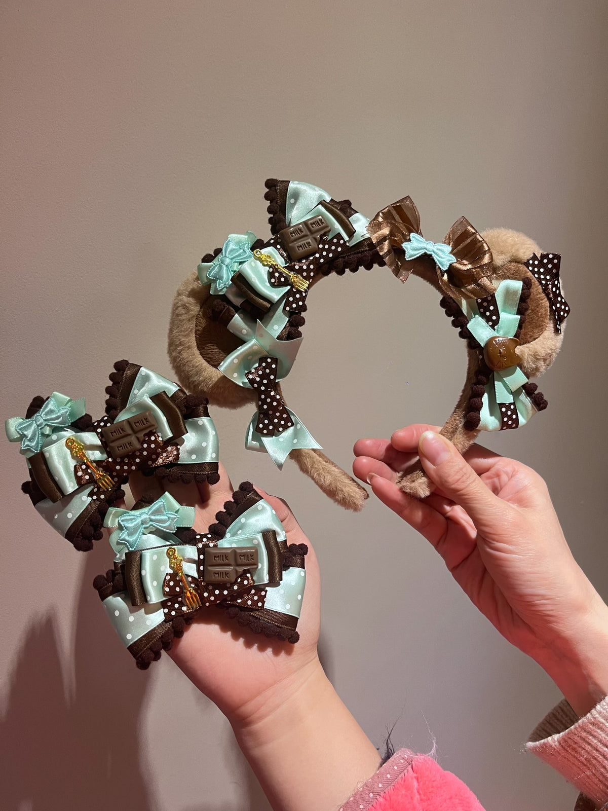 Handmade Lolita Mint Chocolate Side Hair Clips