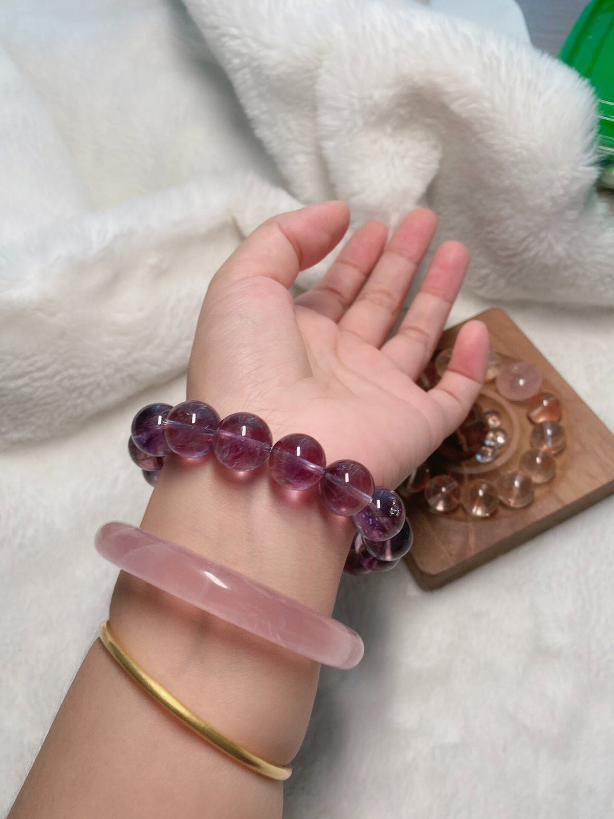 Amethyst Aquamarine Beaded Bracelet 14mm