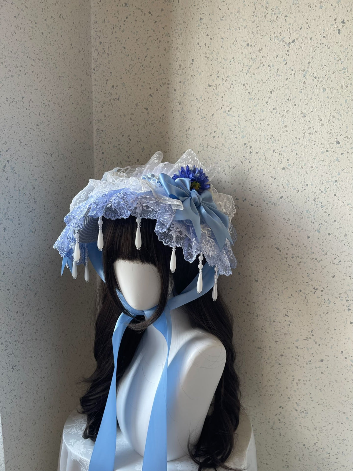 Lolita Blue Lace Bonnet Hat