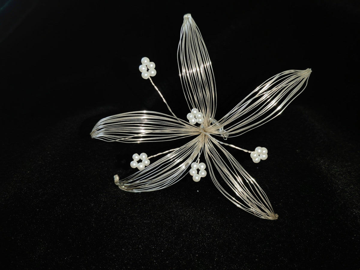Handcrafted Wire Flower Hair Brooch Pearl