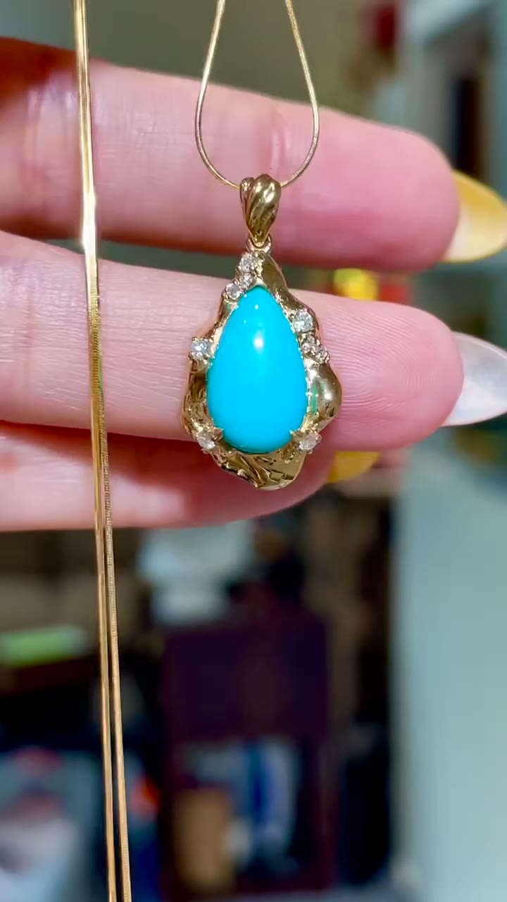18K Gold Sleeping Beauty Turquoise Pendant Necklace