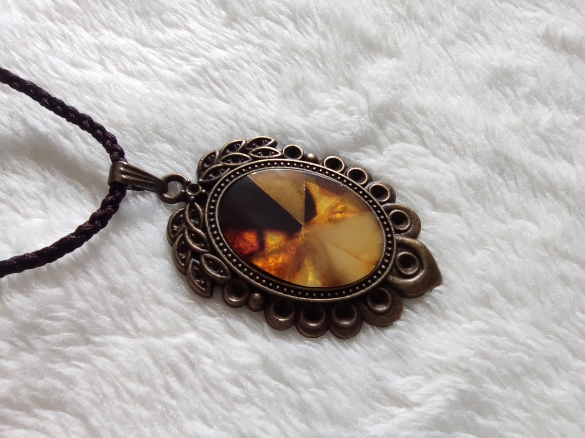 Amber Beeswax Mosaic Pendant Necklace