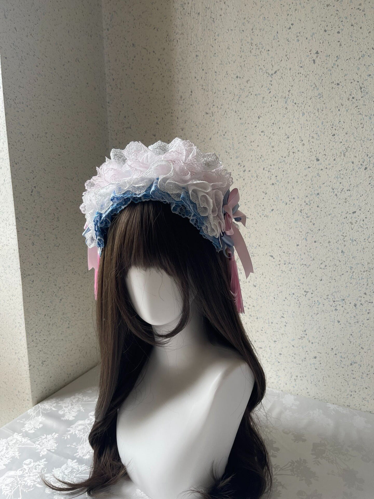 Lolita Blue Pink Lace Headband Handmade