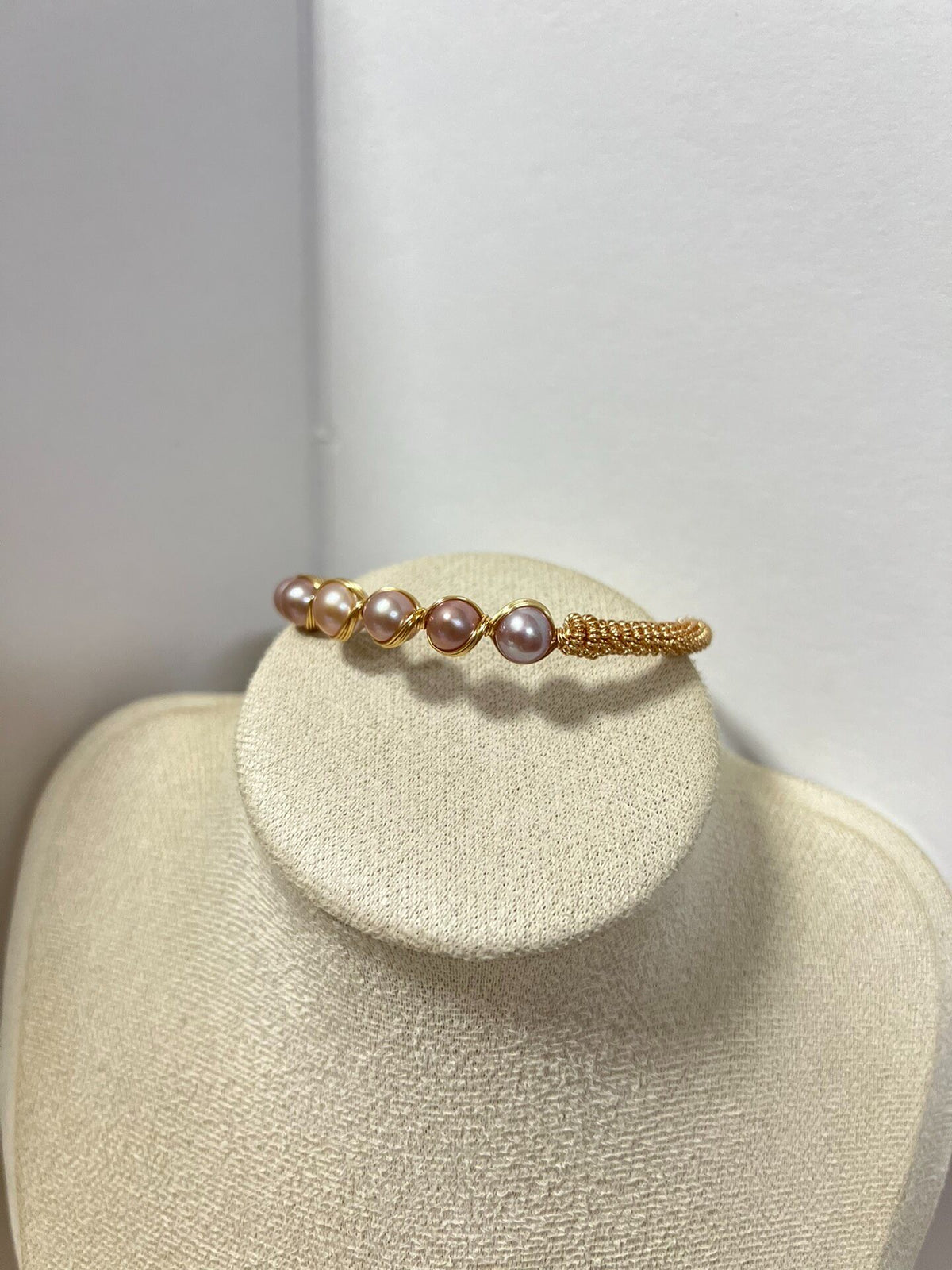 Handcrafted Freshwater Pearl Wire Wrap Cuff Bracelet