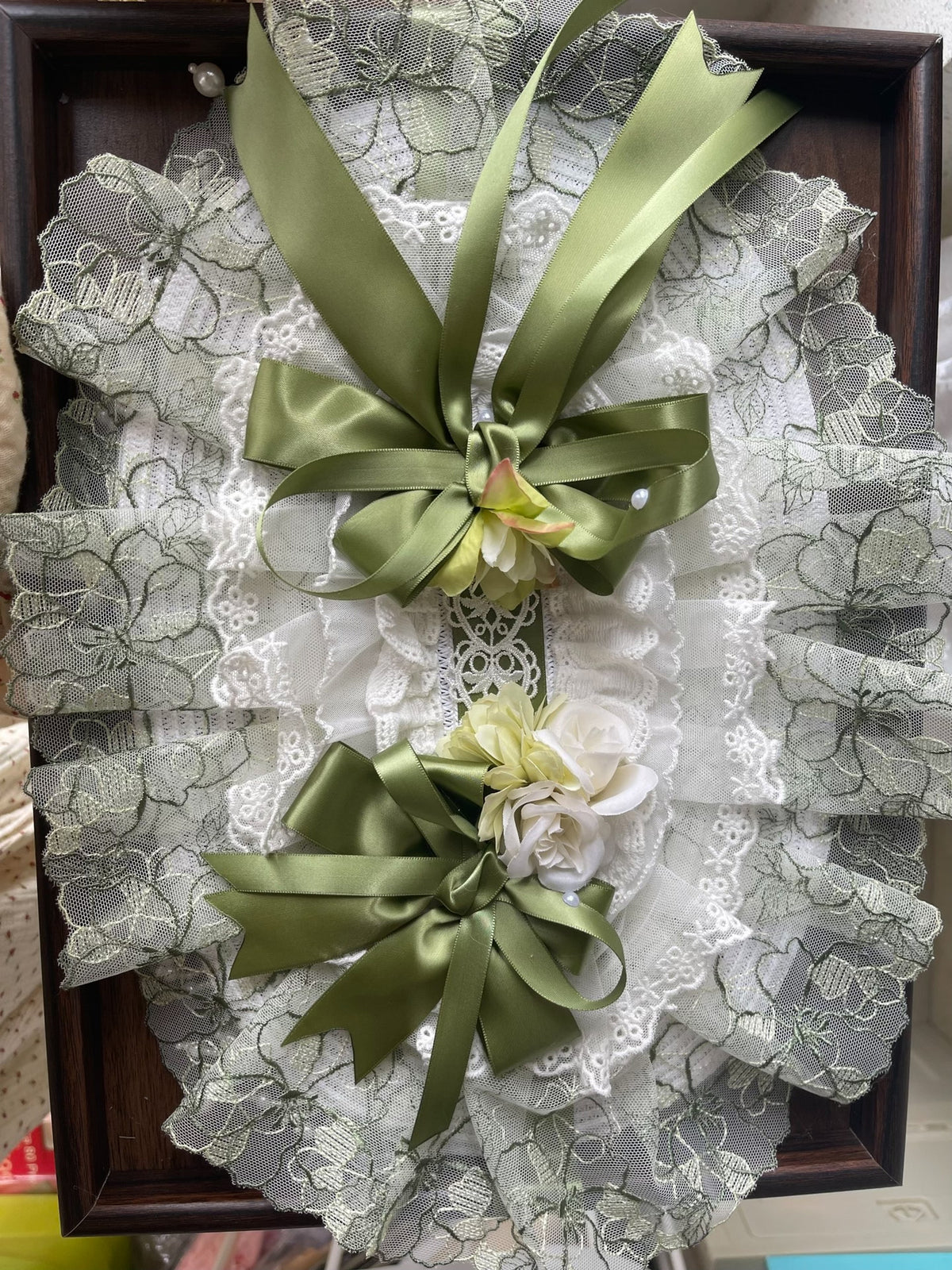 Lolita Lace Bonnet with Green Ribbon Bows