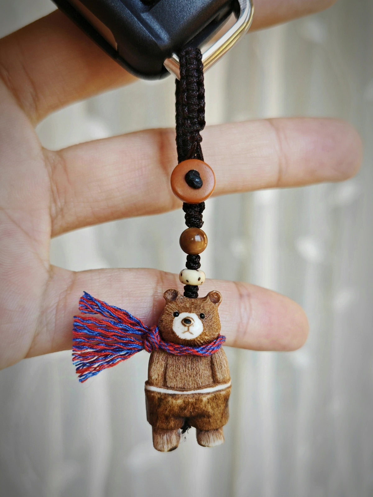 Deer Antler Bear Carving Keychain