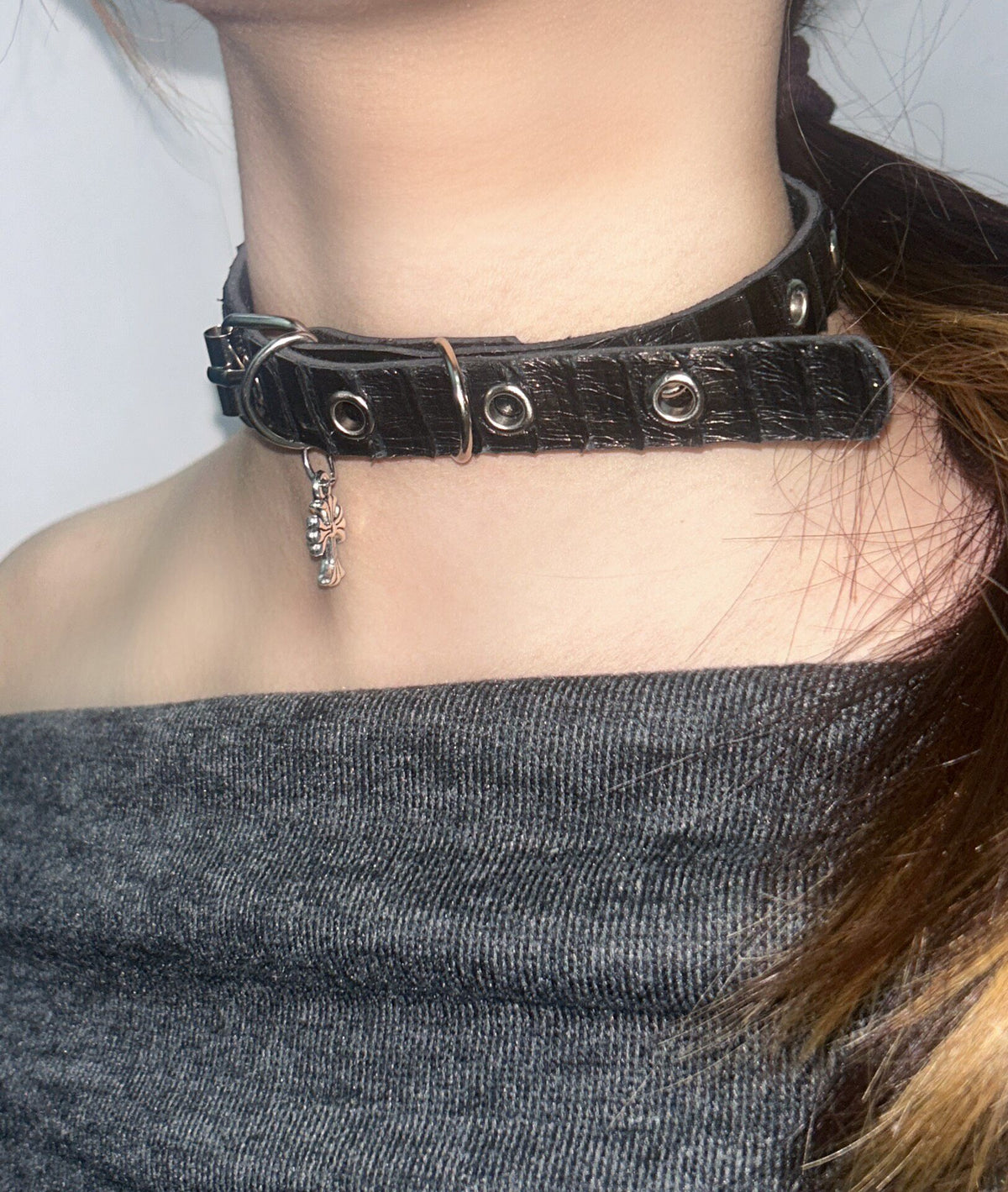 Black Snakeskin Gothic Cross Choker Necklace