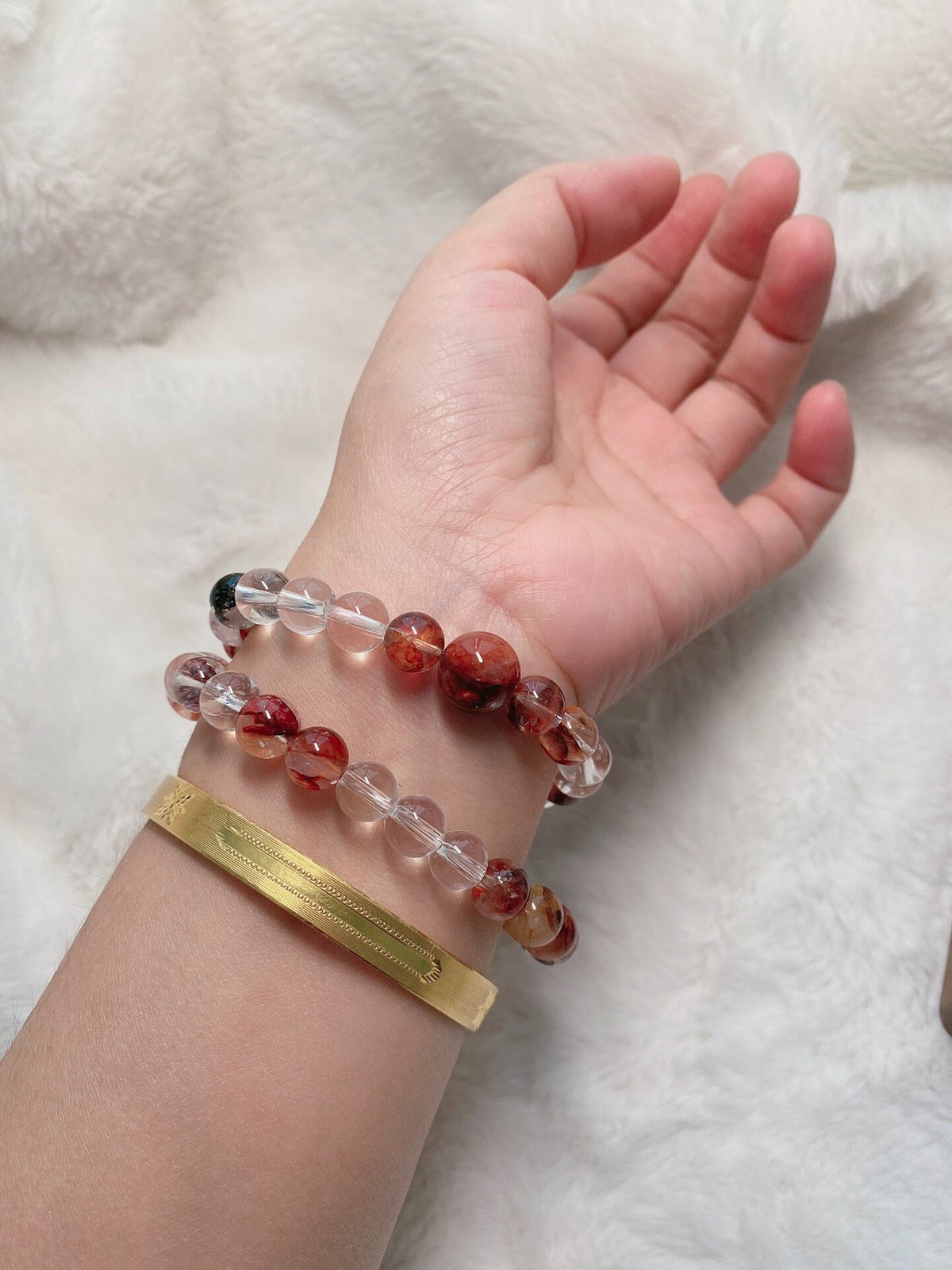 Double Loop Quartz Bracelet Carved Fox Charm