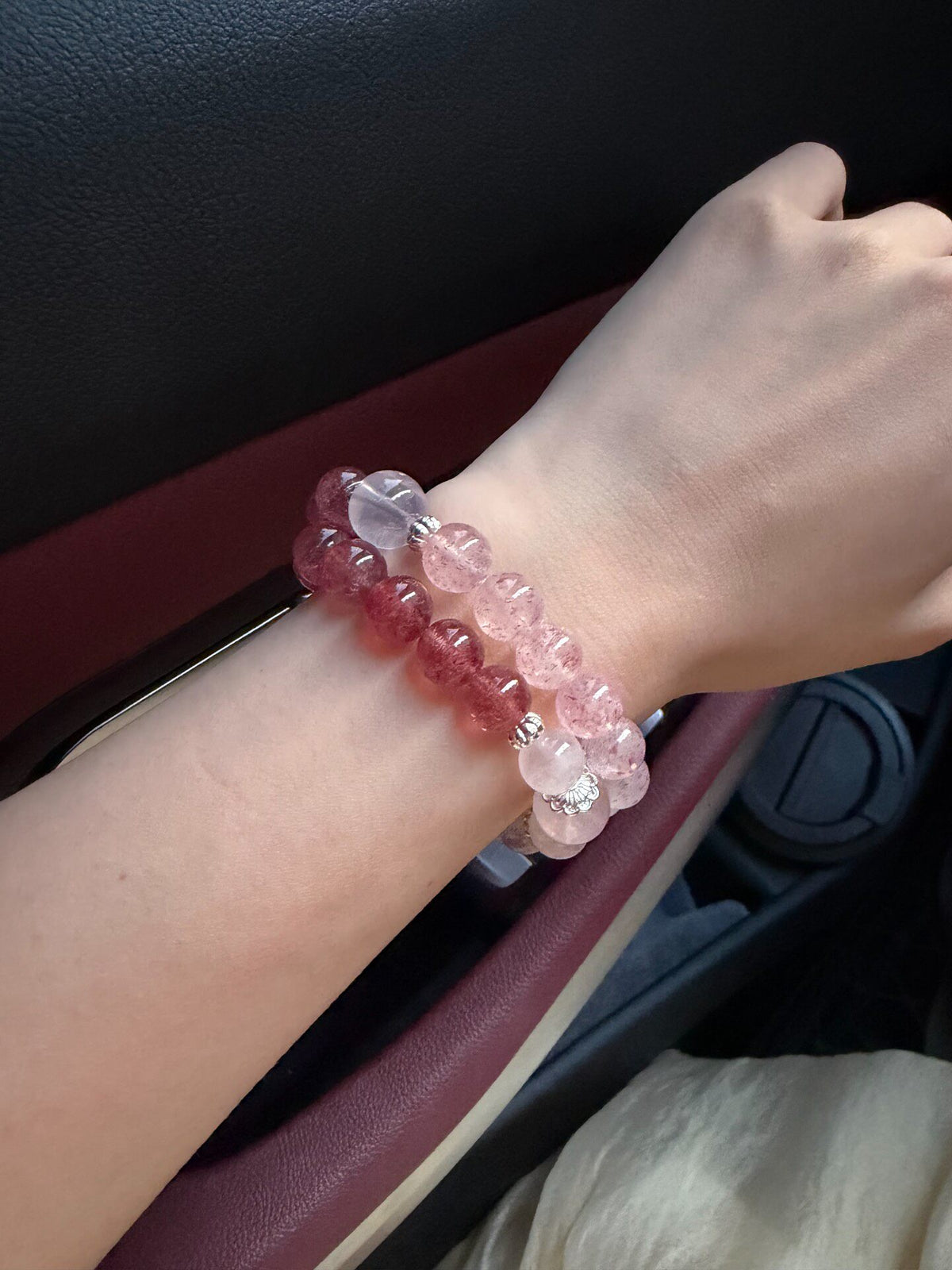 Double Strand Strawberry Quartz Jelly Crystal Bracelet