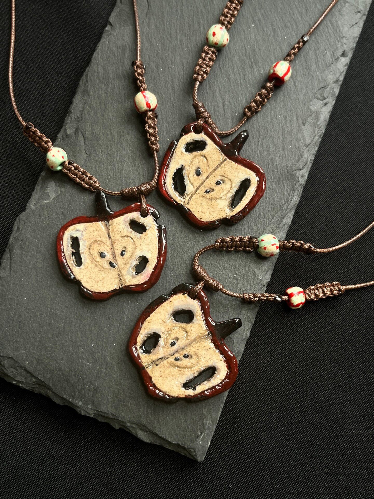 Decaying Apple Pendant Necklace with Beads
