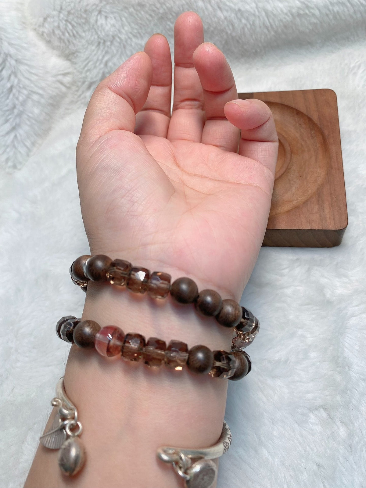 Agarwood Smoky Quartz Agate Double Wrap Bracelet