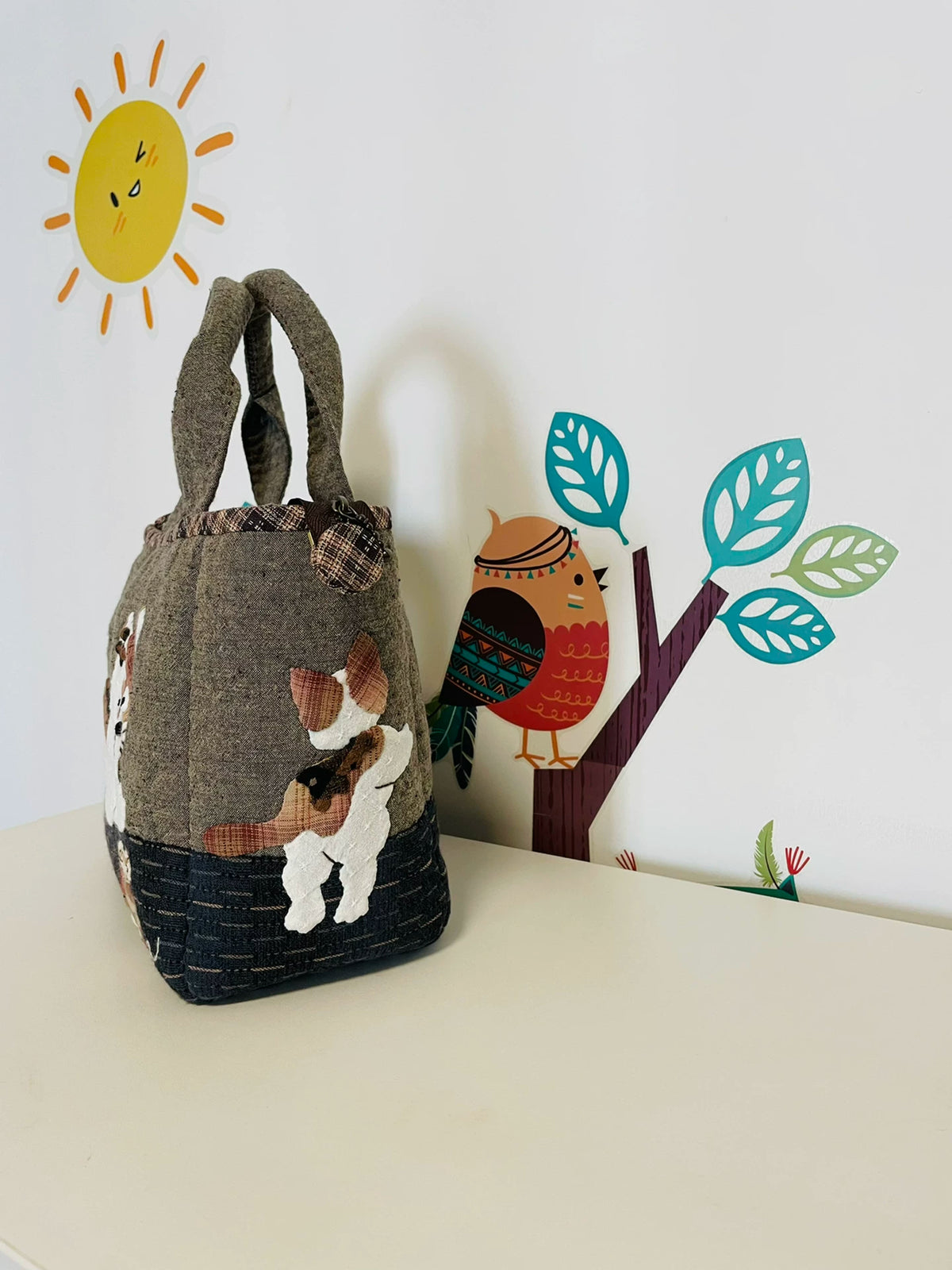 Handmade Patchwork Cat Mouse Tote Bag