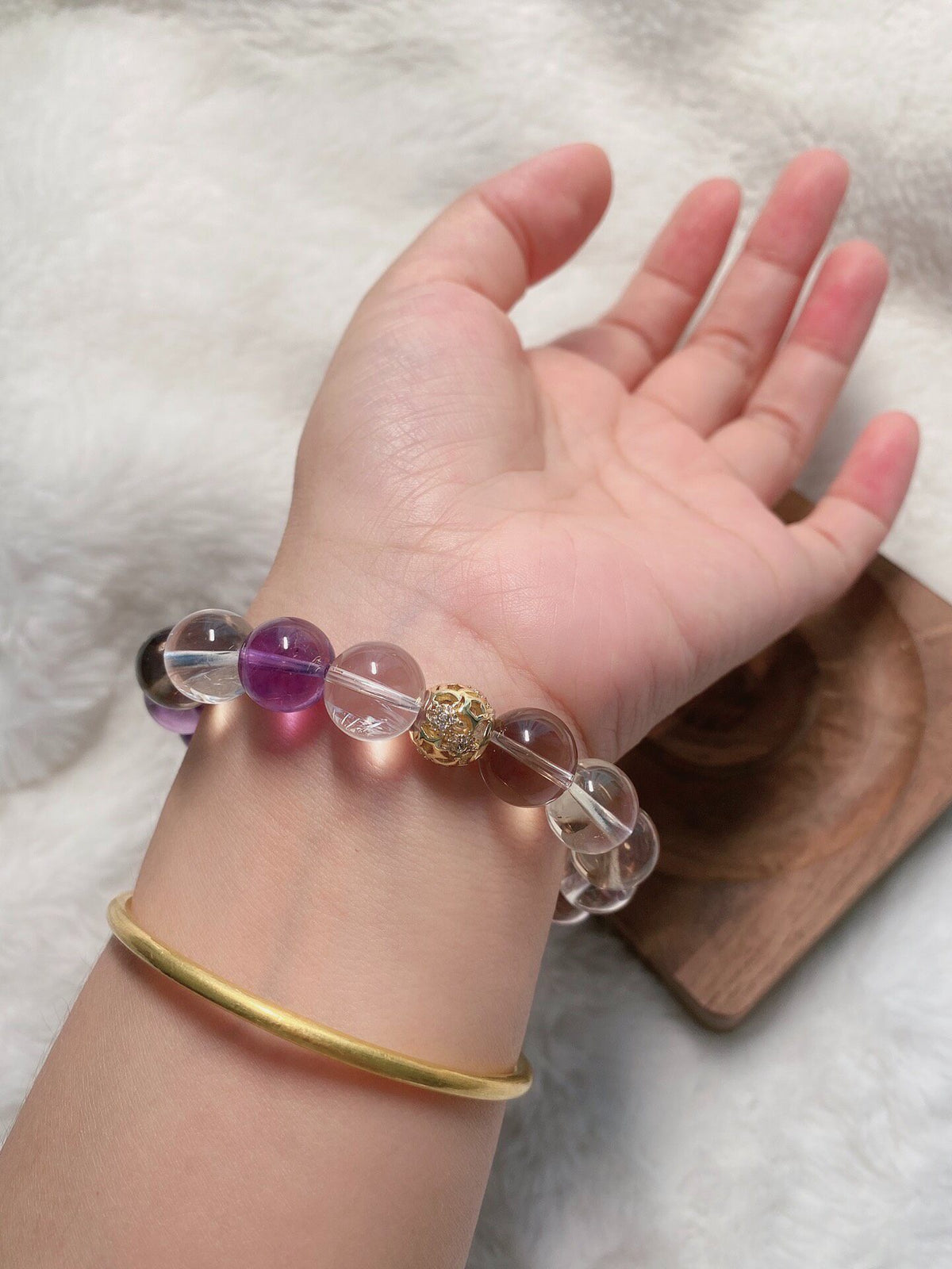 Amethyst Fox Carved Stone Beaded Bracelet