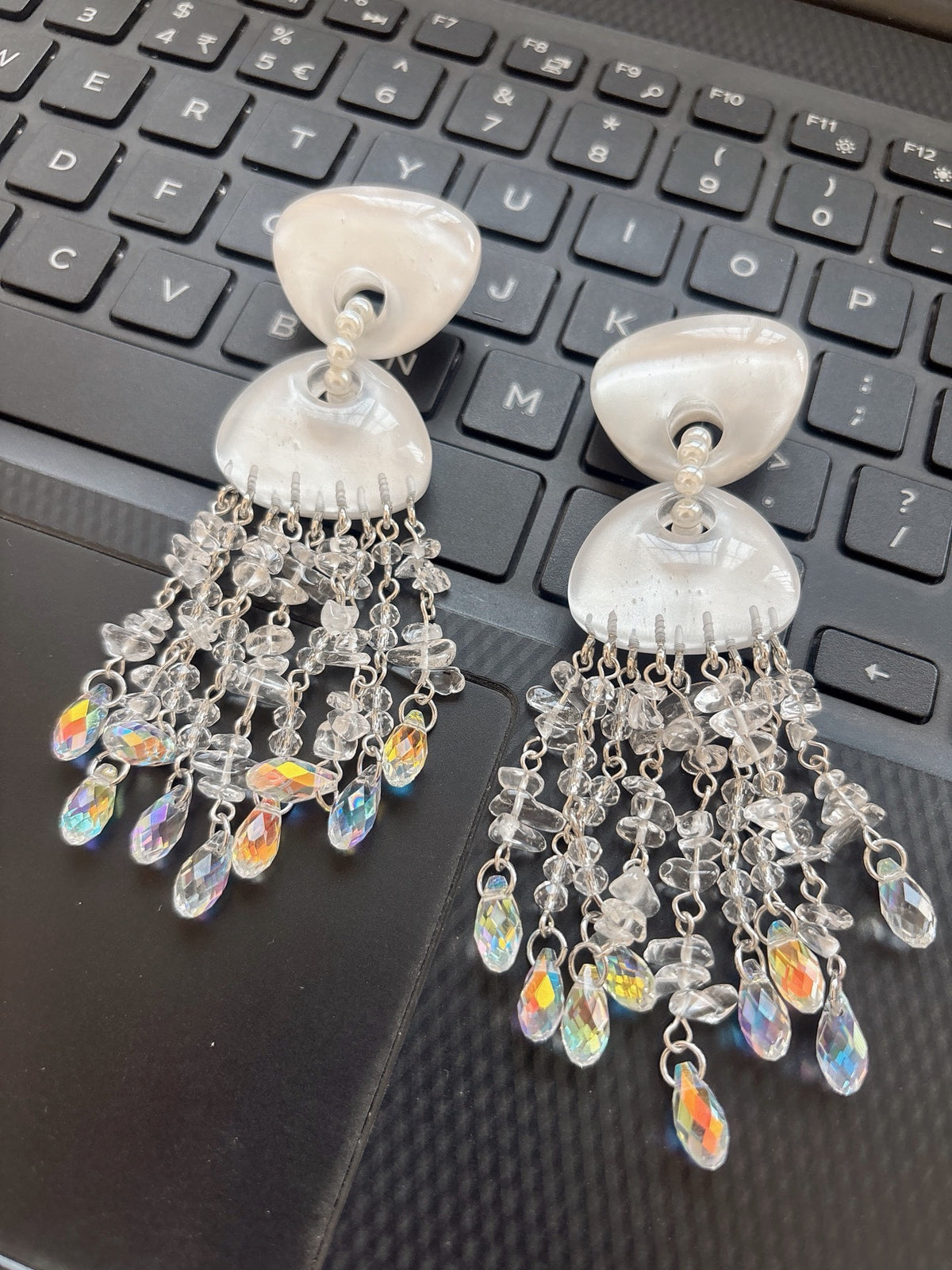 Crystal Fringe Shell Drop Earrings