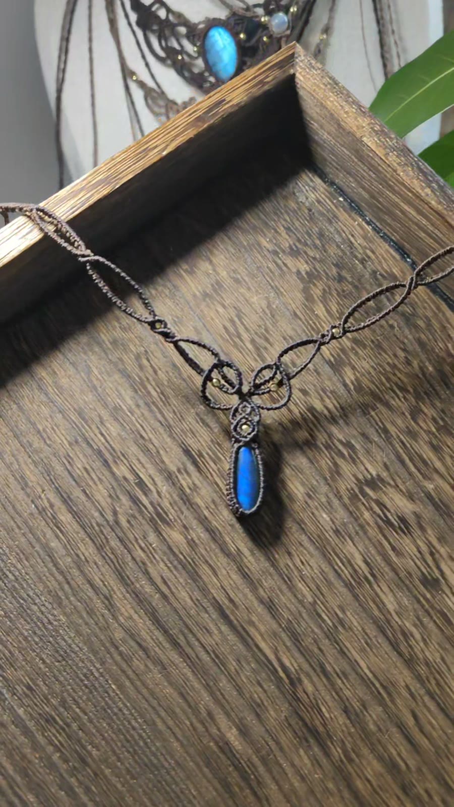 Collier en macramé à cordon en labradorite naturelle