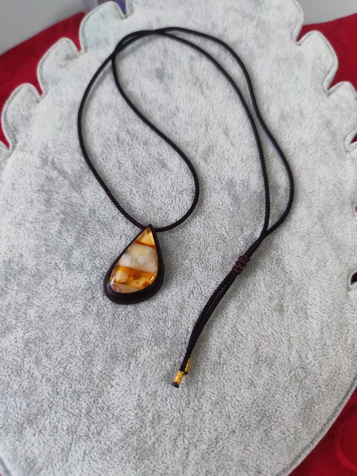 Old Red Sandalwood Amber Teardrop Pendant