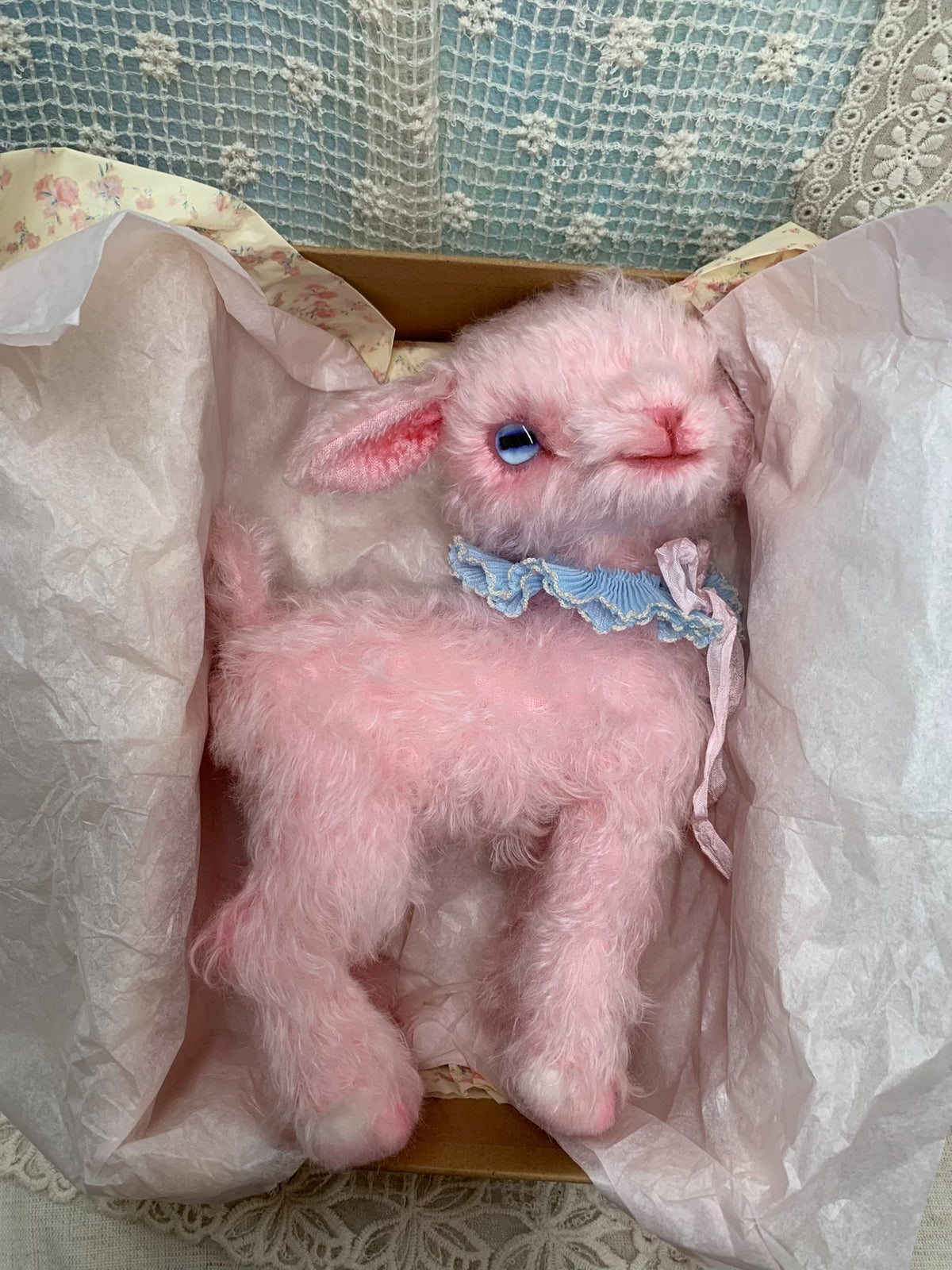 Pink Mohair Jointed Bear Plush Figure