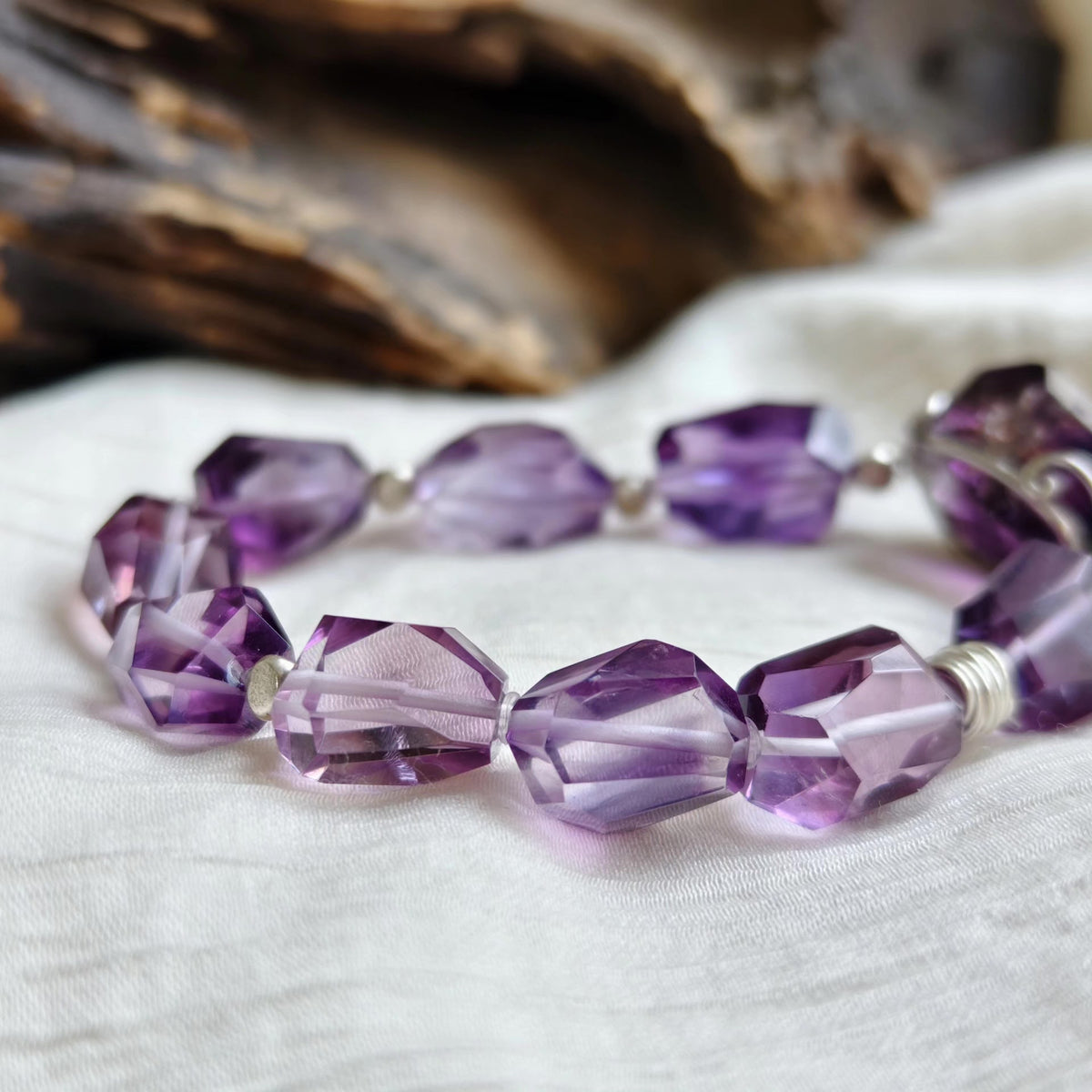 Purple Super Seven Silver Bracelet with Amethyst