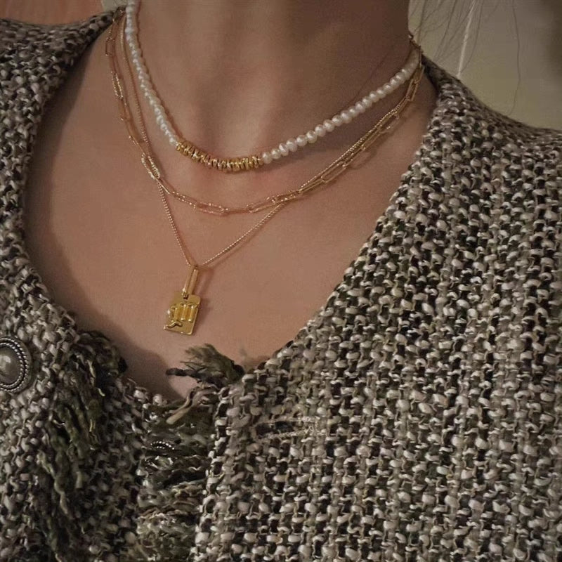 Freshwater Pearl Gold Bead Necklace