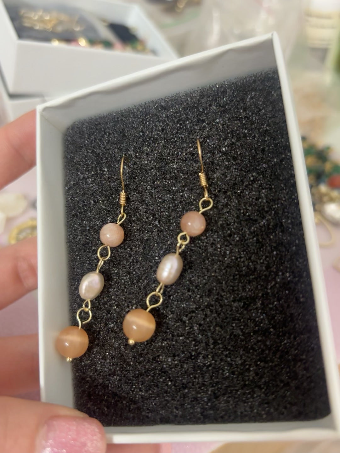 Handmade Stone Pearl Drop Earrings
