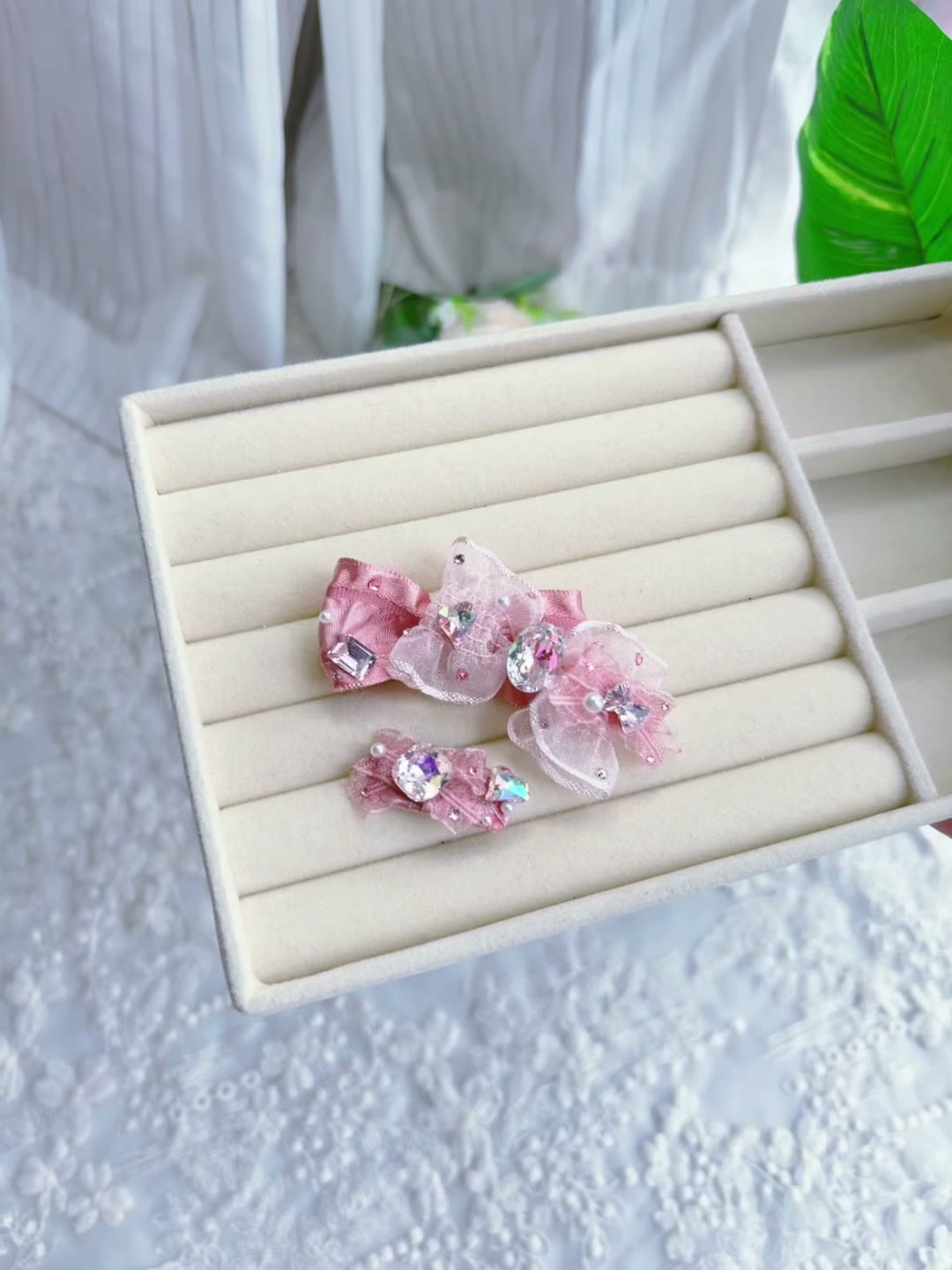 Ganchos de Cabelo com Laço de Cristal Rosa para Animais