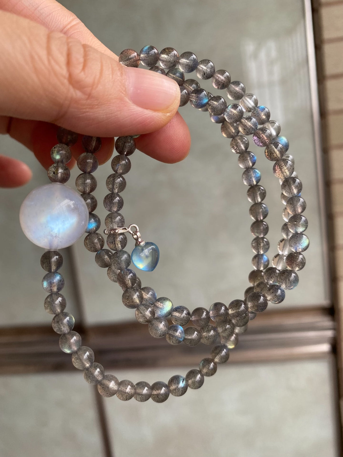 Labradorite Triple Wrap Bracelet Blue Moonstone
